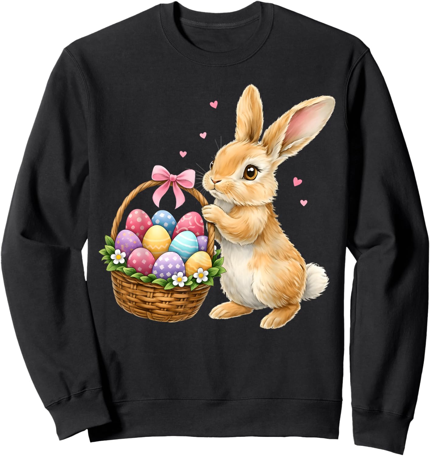 Happy Easter Bunny Eggs Basket Cute Rabbit Men Women Kids Sweatshirt - Sweatshirt | Black