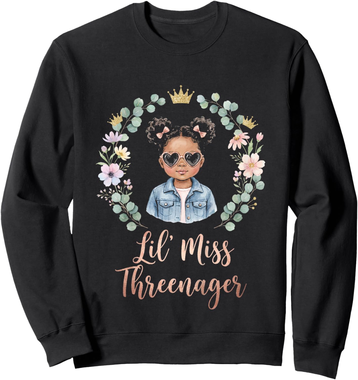 3rd Birthday Girl Sassy Toddler Lil Miss Threenager Sweatshirt - Sweatshirt | Black