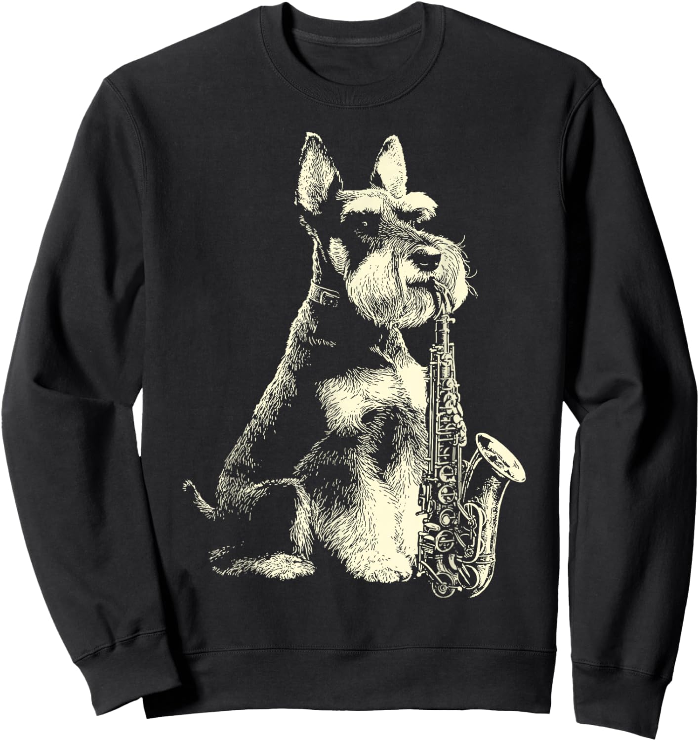 Schnauzer Playing Saxophone Player Funny Jazz Musician Dog Sweatshirt - Sweatshirt | Black