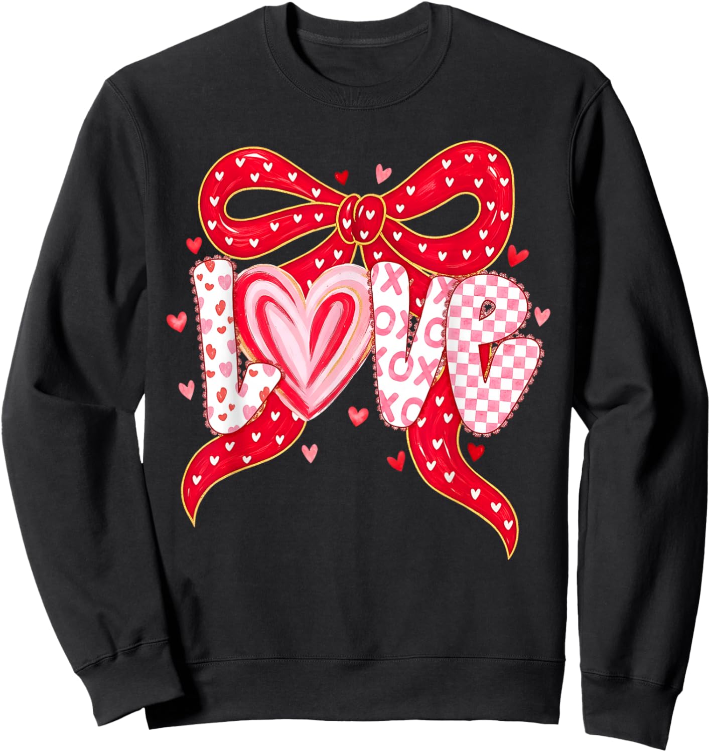 Happy Valentine Pink Coquette Bow Love Women Girls Kids Sweatshirt - Sweatshirt | Black