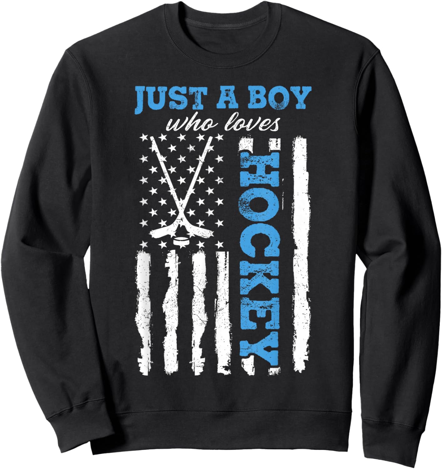 Just A Boy Who Loves Hockey USA Flag Ice Hockey Boys Kids Sweatshirt - Sweatshirt | Black