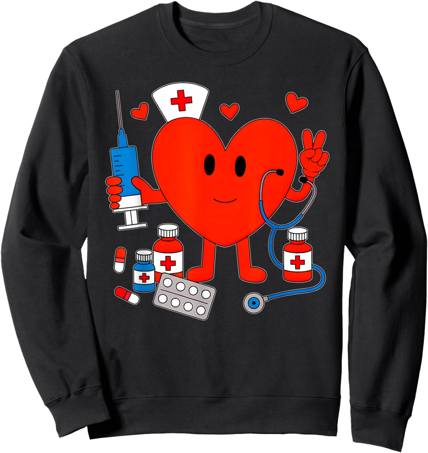 Valentines Day Nurse Heart Nursing Scrub Top Girls Women Sweatshirt - Sweatshirt | Black
