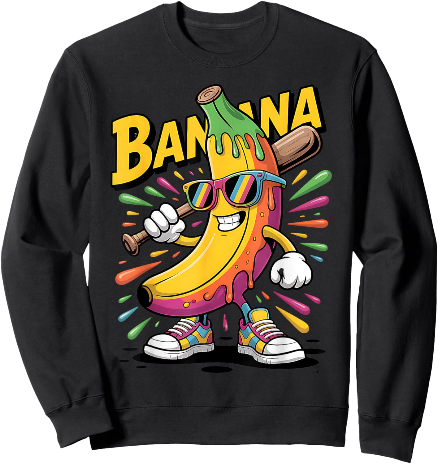 Funny Banana Baseball Cartoon Cool Sports Kids Teens Sweatshirt - Sweatshirt | Black