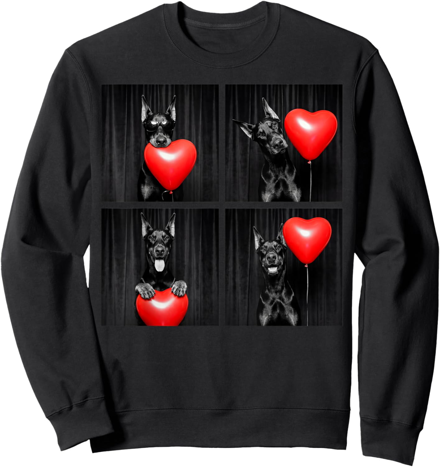 Funny Doberman Photobooth Dog Lover Design Valentines Sweatshirt - Sweatshirt | Black