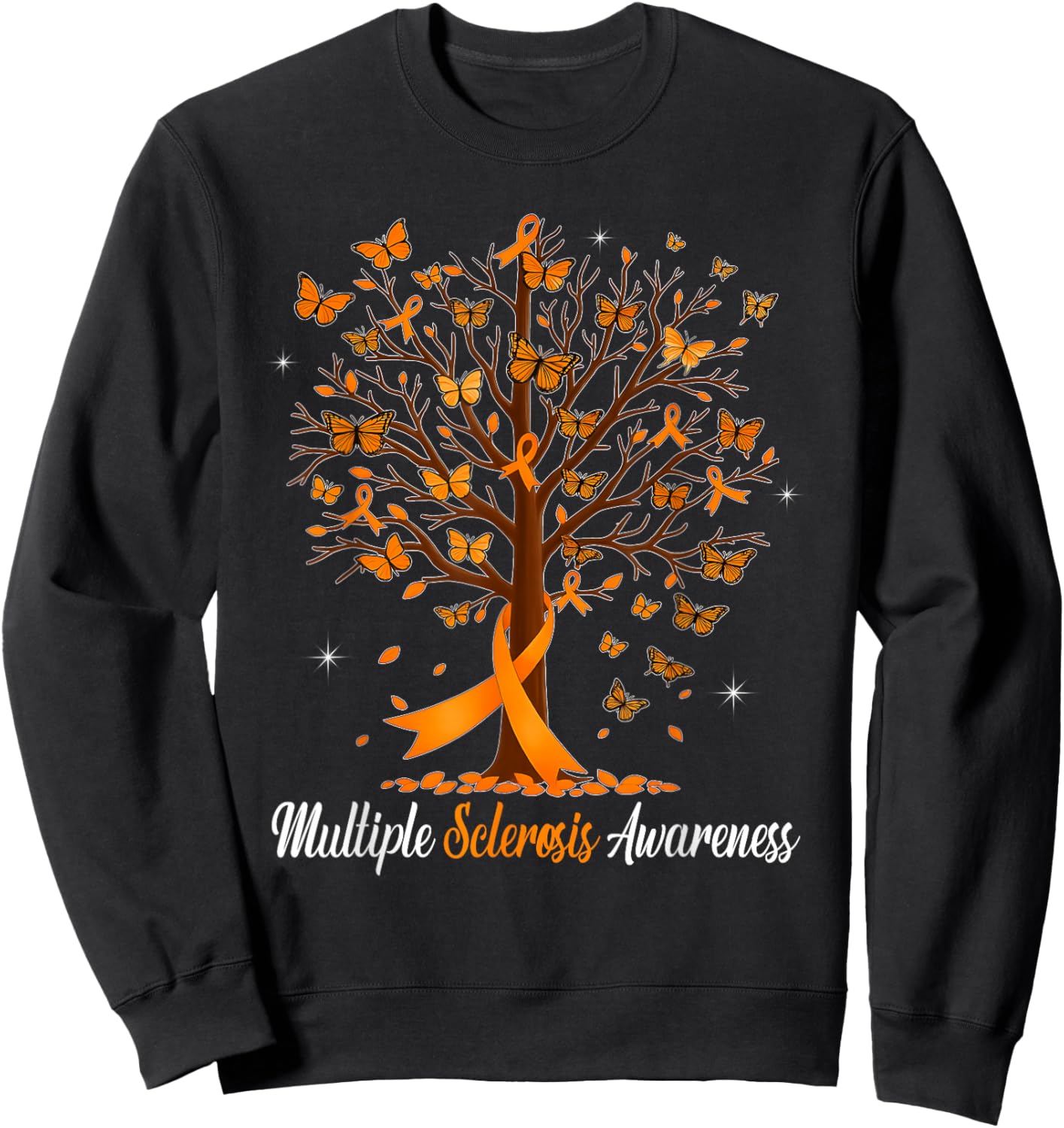 Multiple Sclerosis Awareness Butterfly Orange Ribbon Sweatshirt - Sweatshirt | Black