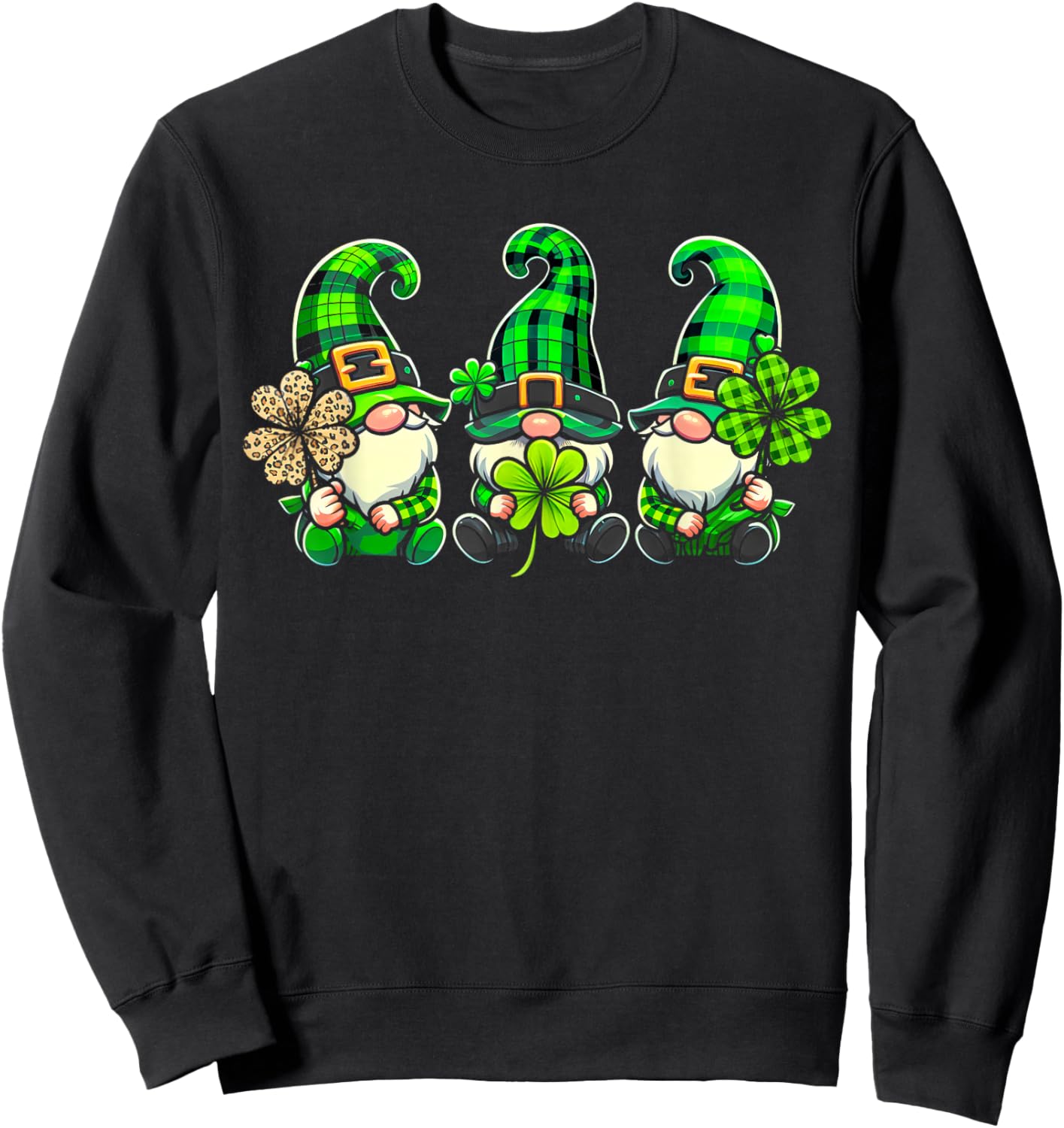 St Patricks Day Gnomes Shamrock Saint Pattys Girls Women Sweatshirt - Sweatshirt | Black
