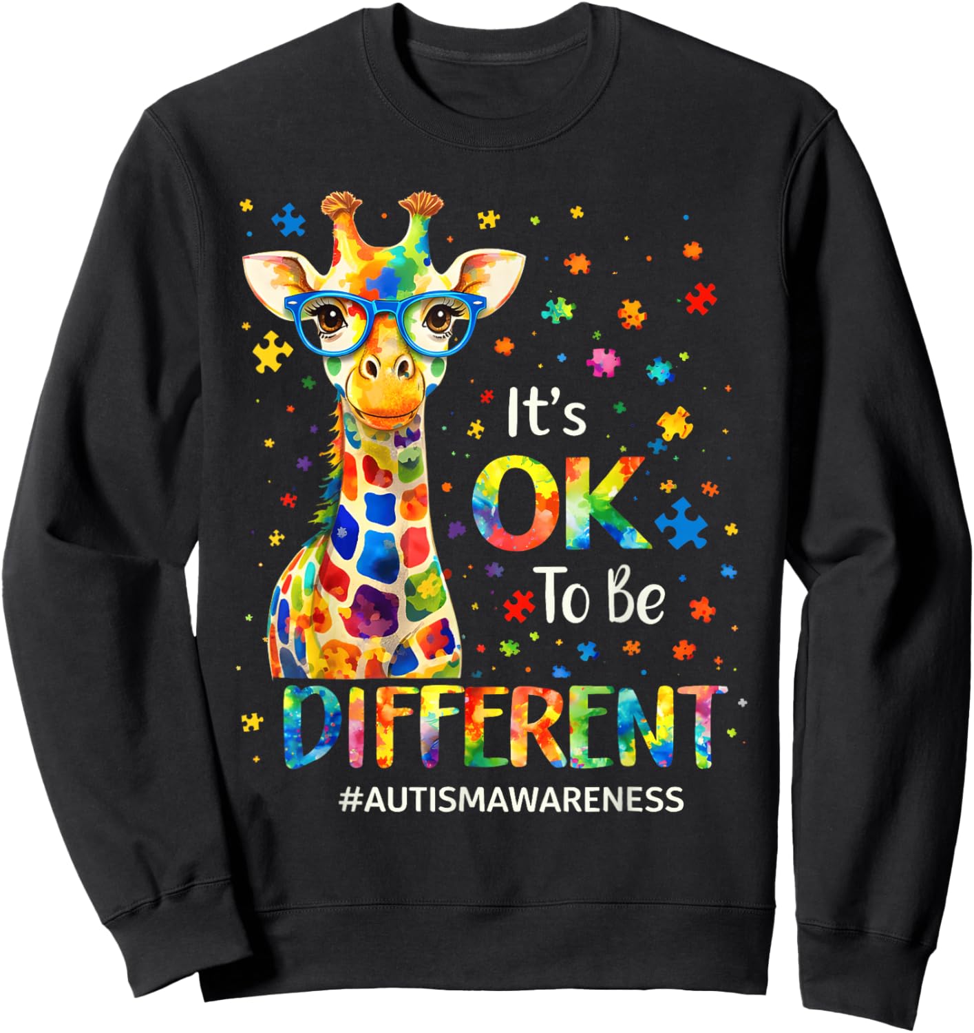 Autism Awareness Its Ok to Be Different Cute Giraffe Sweatshirt - Sweatshirt | Black