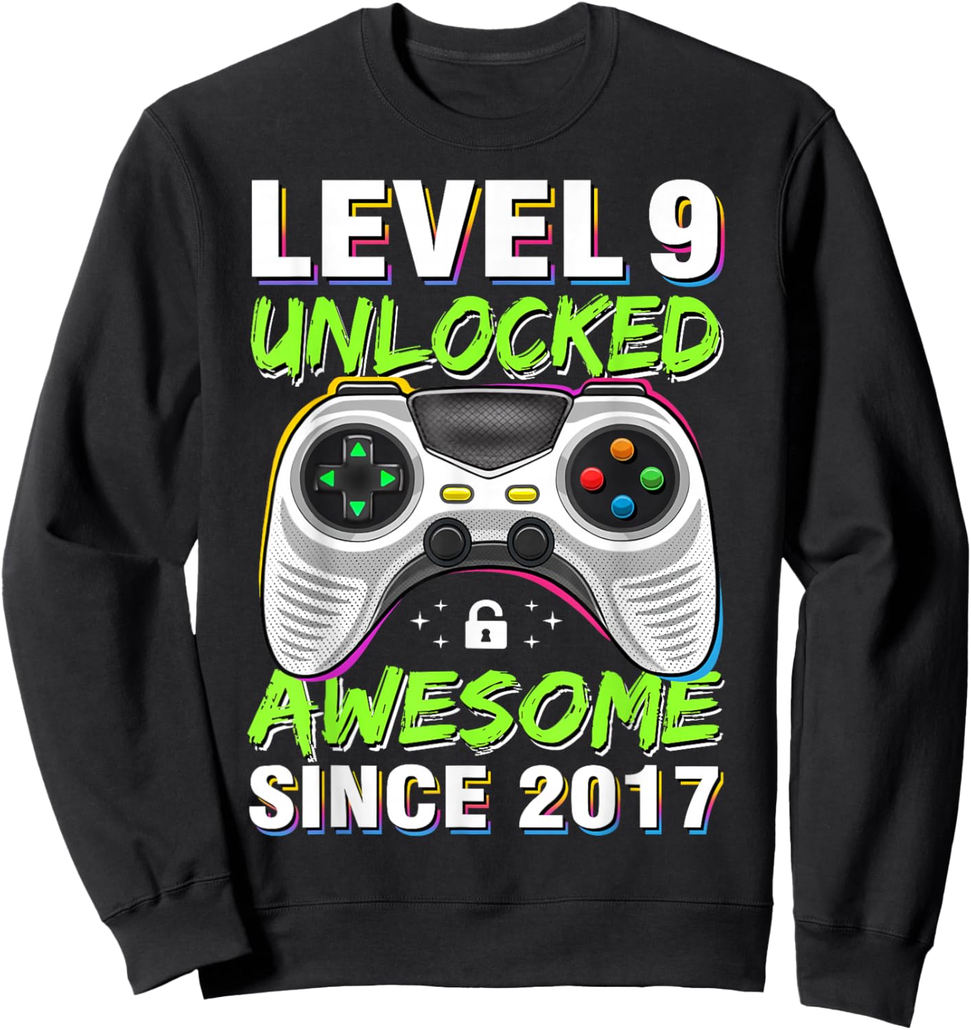 Level 9 Unlocked Awesome Since 2017 9th Birthday Gaming Boys Sweatshirt - Sweatshirt | Black