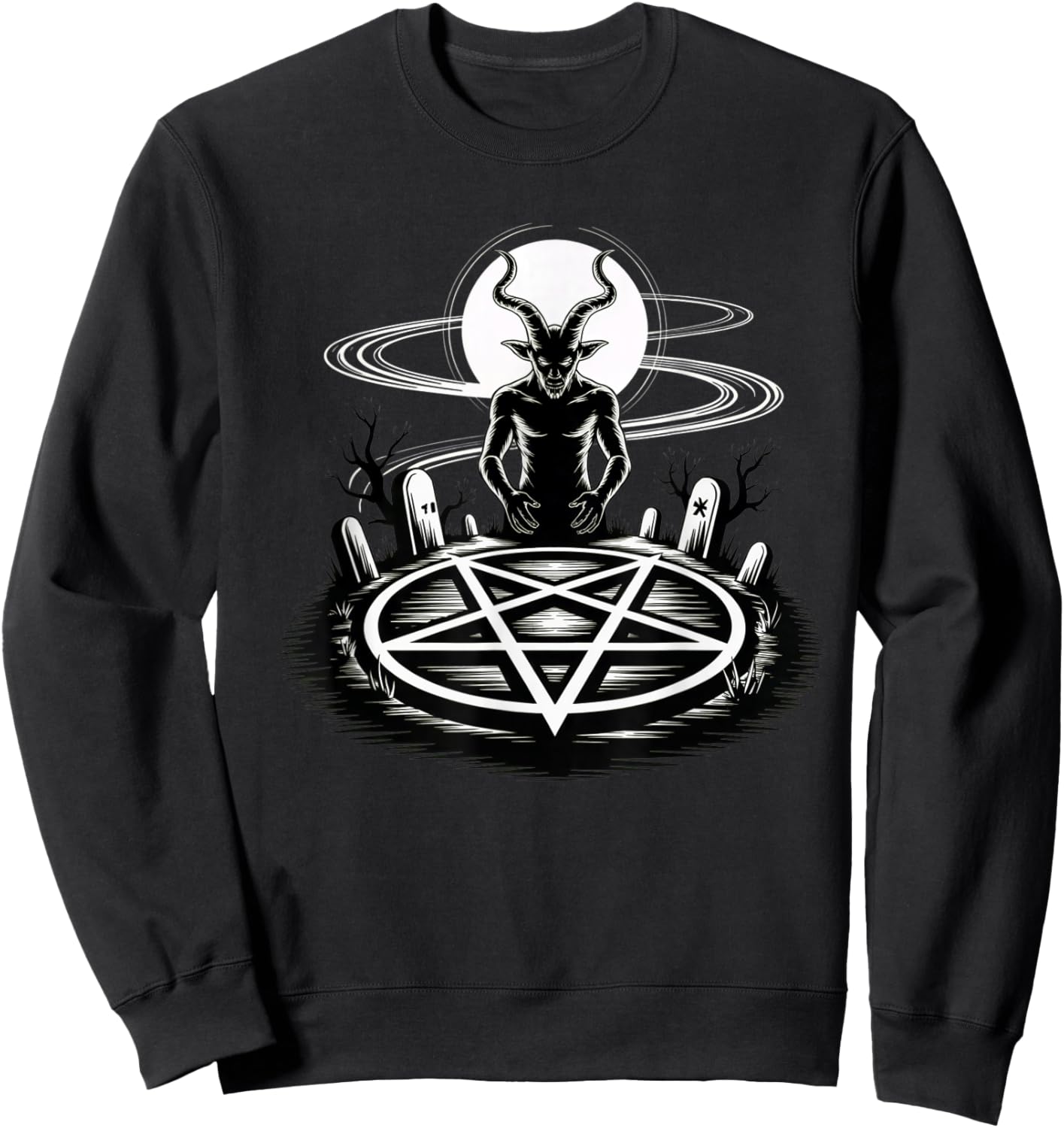 Baphomet Graveyard Ritual Pentagram Design Satanic and Satan Sweatshirt - Sweatshirt | Black