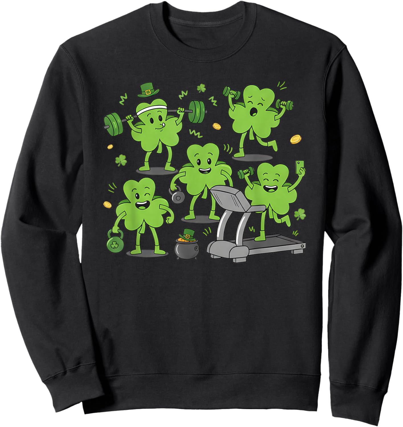Fitness St Patricks Day Workout Shamrock Gym Men Women Sweatshirt - Sweatshirt | Black
