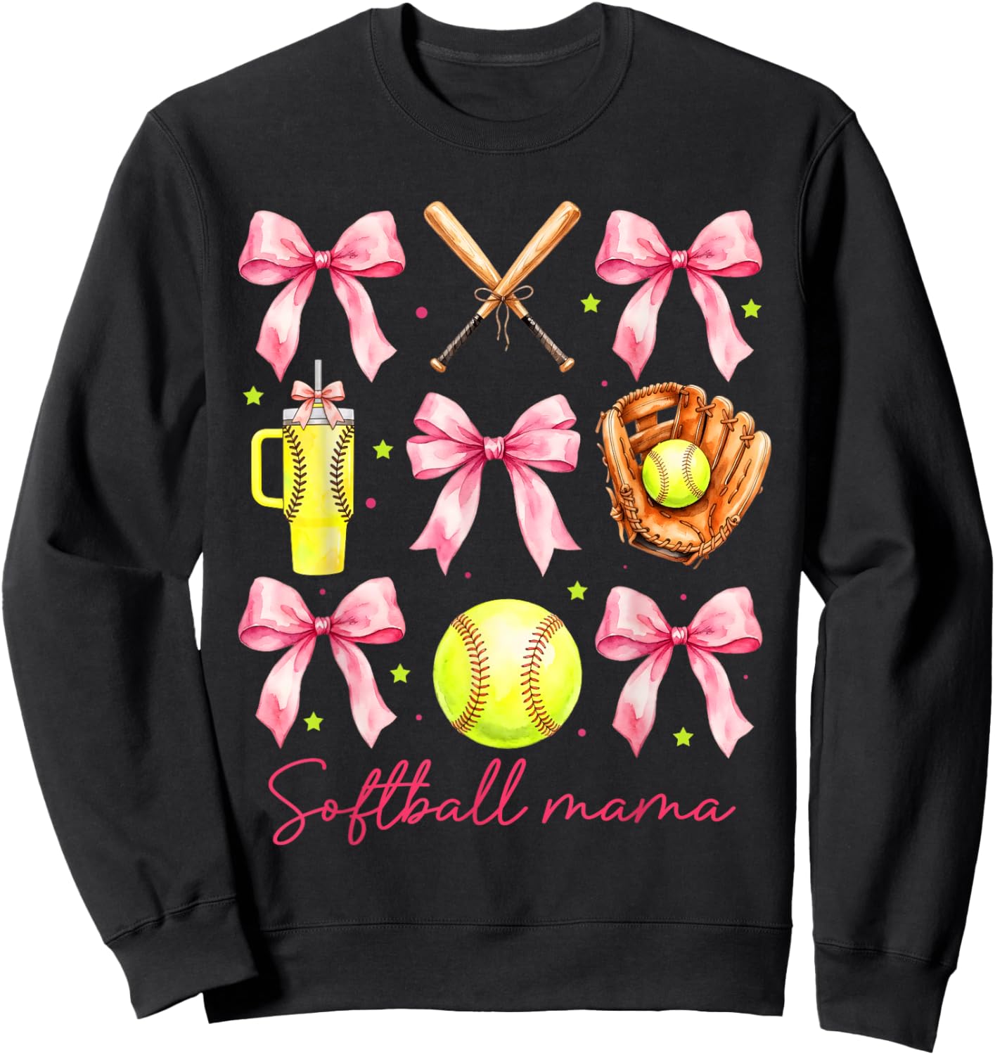 Softball Mama Coquette Bow Cheer Mom Mother's Day Game Day Sweatshirt - Sweatshirt | Black