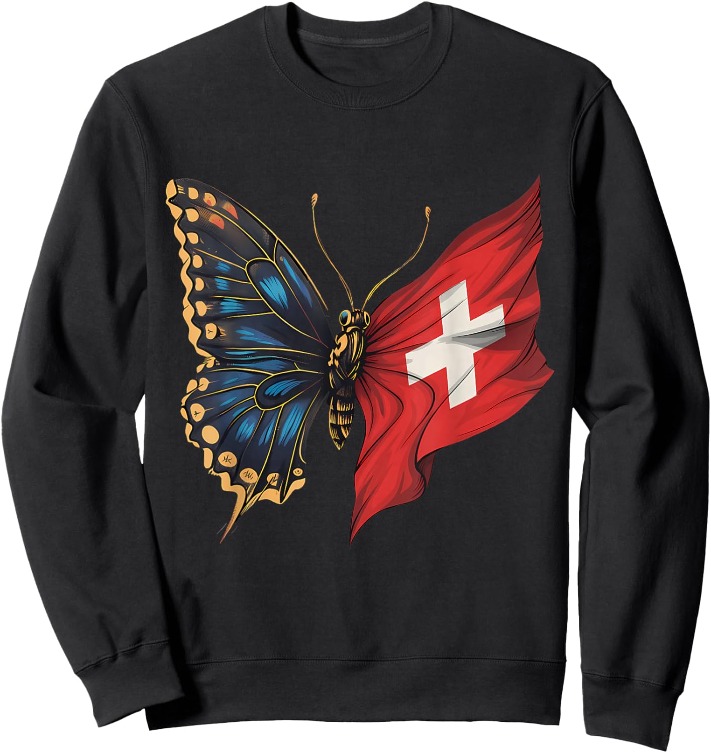Switzerland Roots Butterfly Swiss Flag Sweatshirt - Sweatshirt | Black