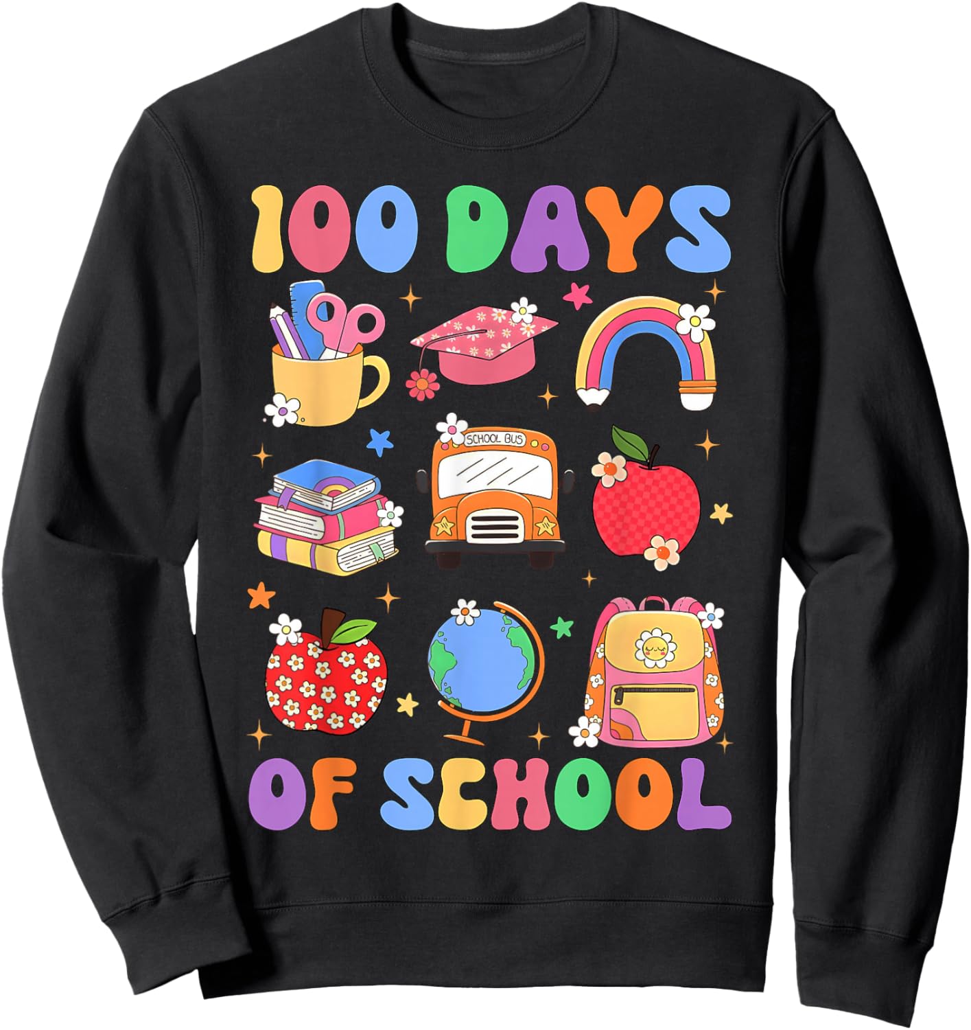 Happy 100 Days of School Cute Pencil Apple Boy Girl Teacher Sweatshirt - Sweatshirt | Black