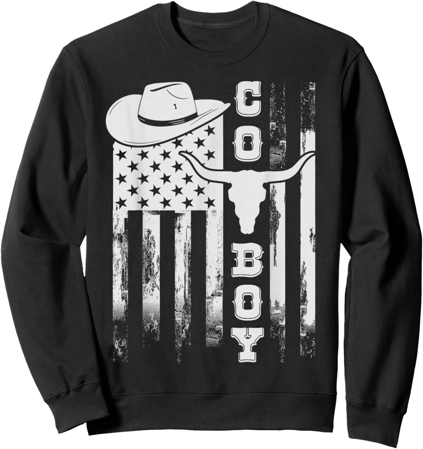 Western Country US Flag Cowboy Howdy Patriotic Rodeo Lover Sweatshirt - Sweatshirt | Black