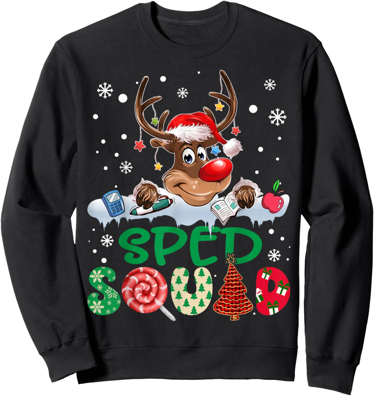 Reindeer Santa Hat SPED Squad Teacher Funny Christmas Kids Sweatshirt - Sweatshirt | Black