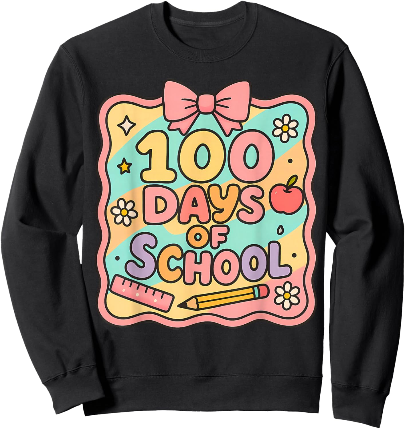 100 Days of School Preppy 100th Day of School Teacher Kids Sweatshirt - Sweatshirt | Black