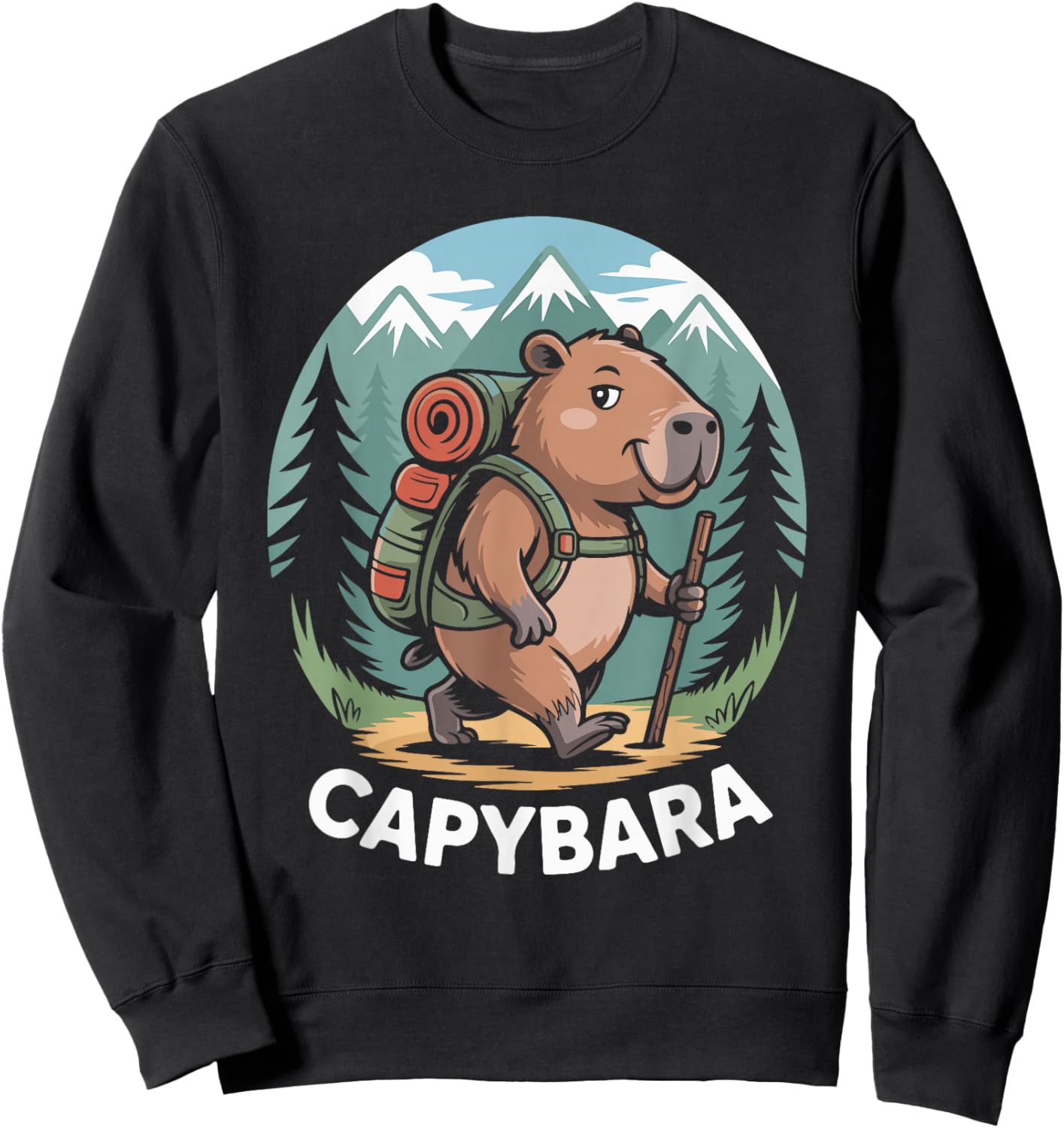 Cute Capybara Hiking Adventure Backpack Forest Animal Funny Sweatshirt - Sweatshirt | Black