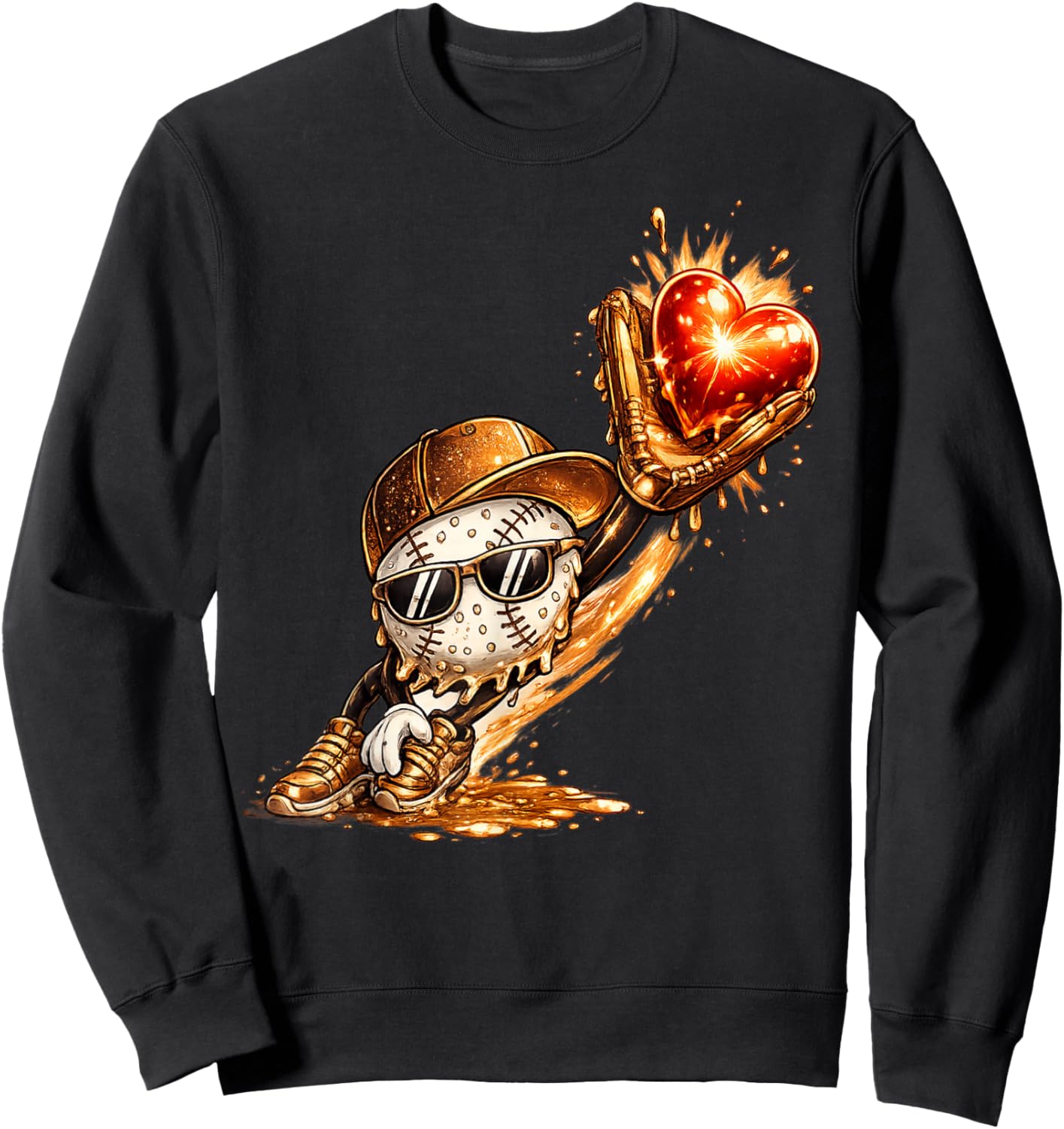 Baseball Valentine's Day Drip Ice Cream Team Sweatshirt - Sweatshirt | Black