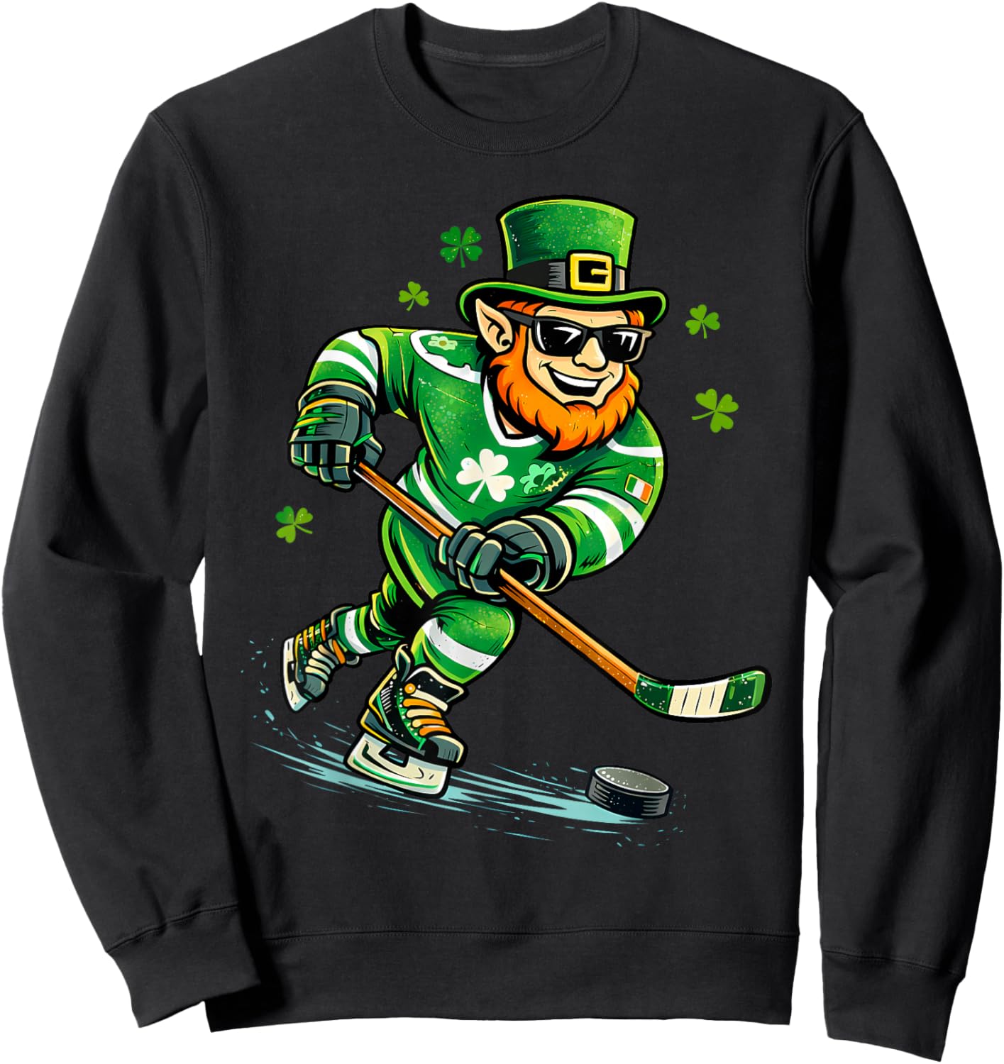Leprechaun Play Hockey Funny St Patrick's Day Men Kid Boys Sweatshirt - Sweatshirt | Black