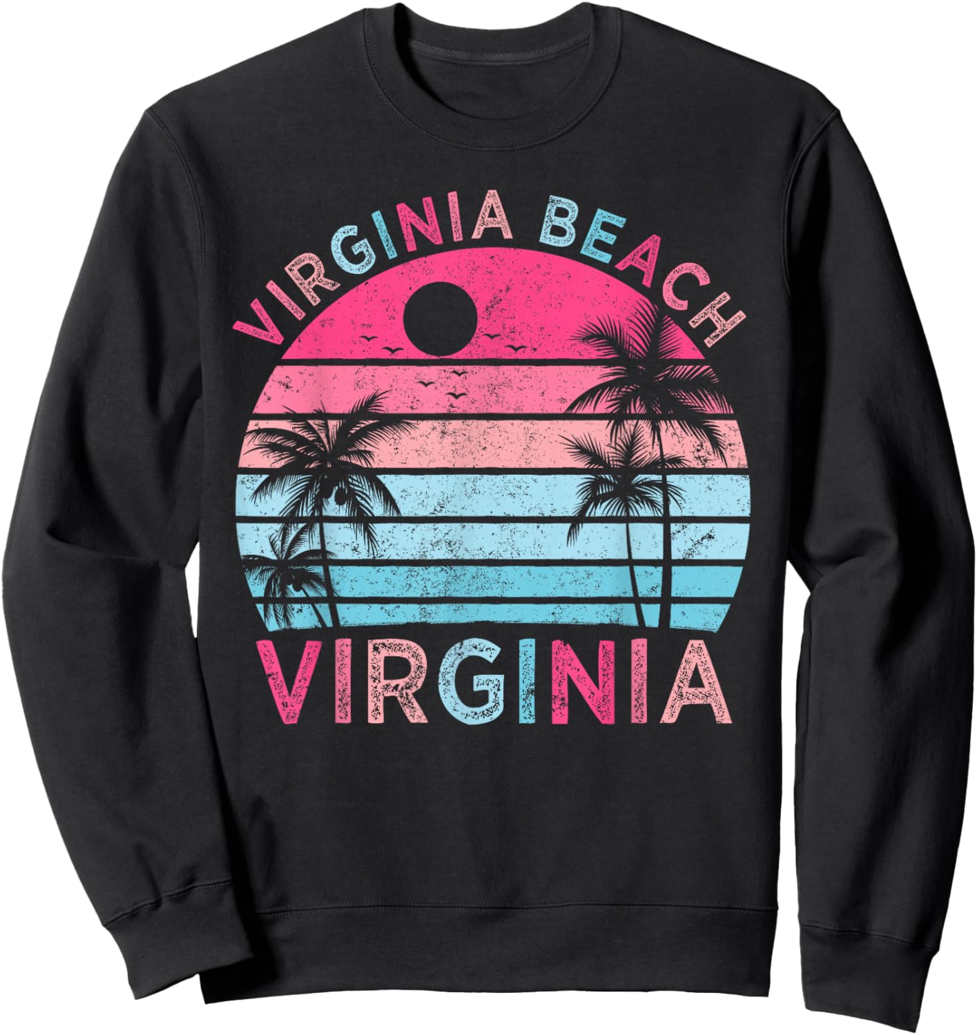 Virginia Beach Virginia Vintage Sunset Family Vacation Sweatshirt - Sweatshirt | Black