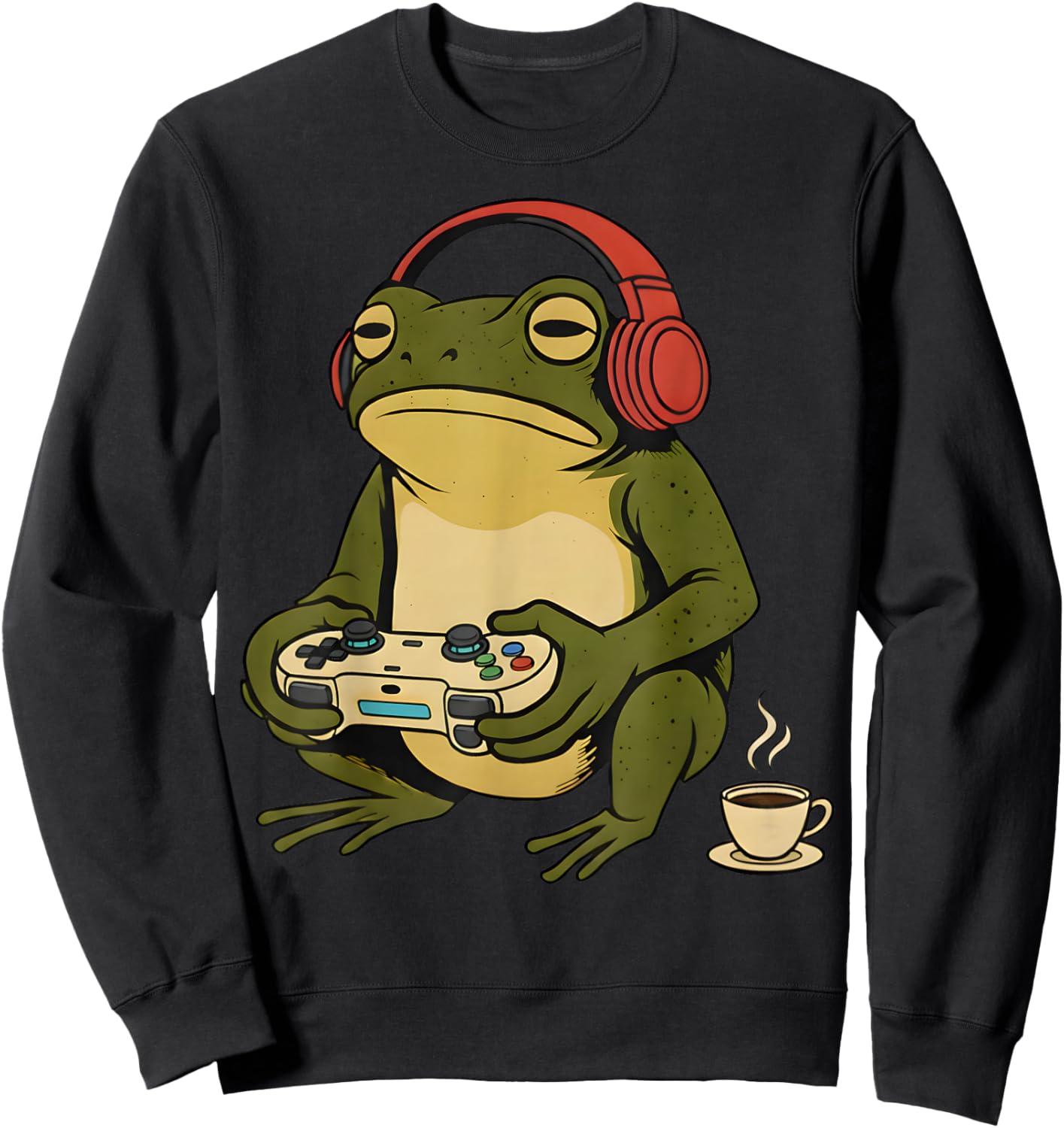 Funny Vintage Japanese Gamer Frog Art Men Women Boys Gaming Sweatshirt - Sweatshirt | Black