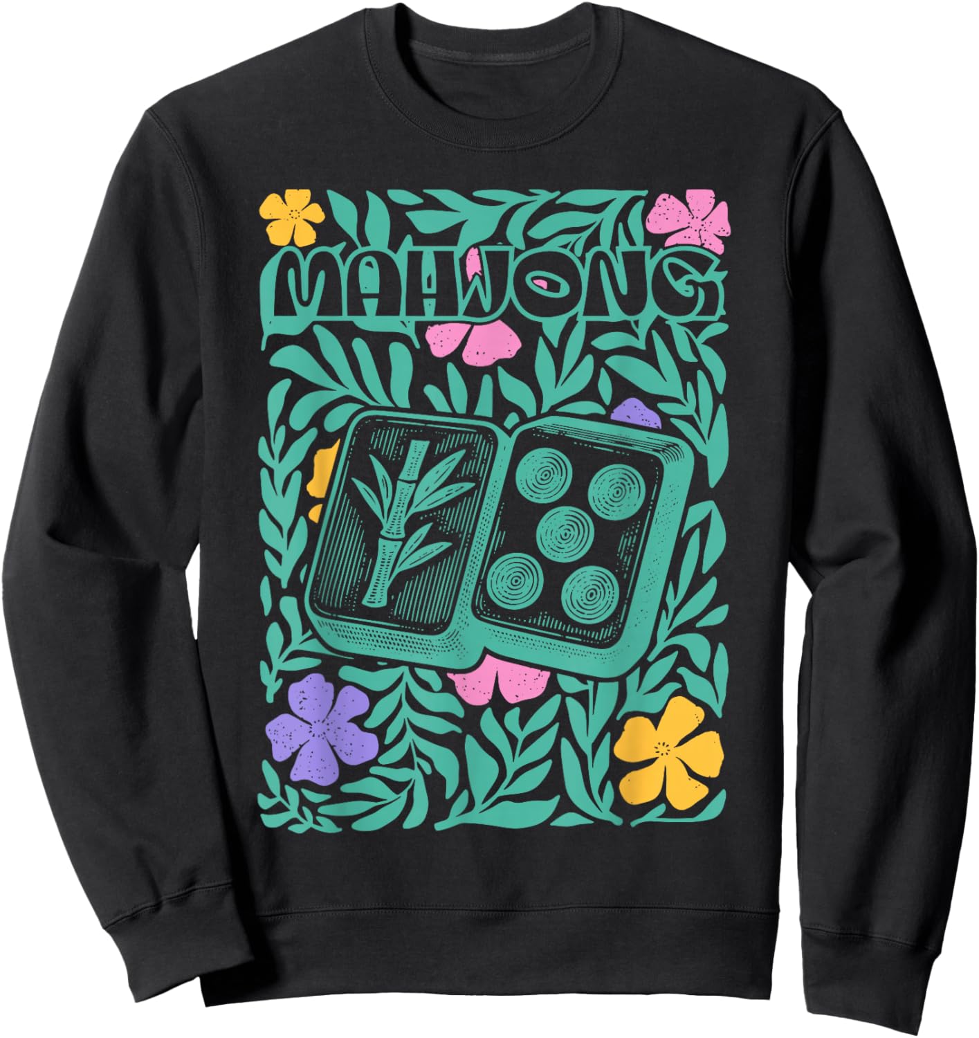 Boho Floral Mahjong Player Matching Mahjong Club Game Set Sweatshirt - Sweatshirt | Black