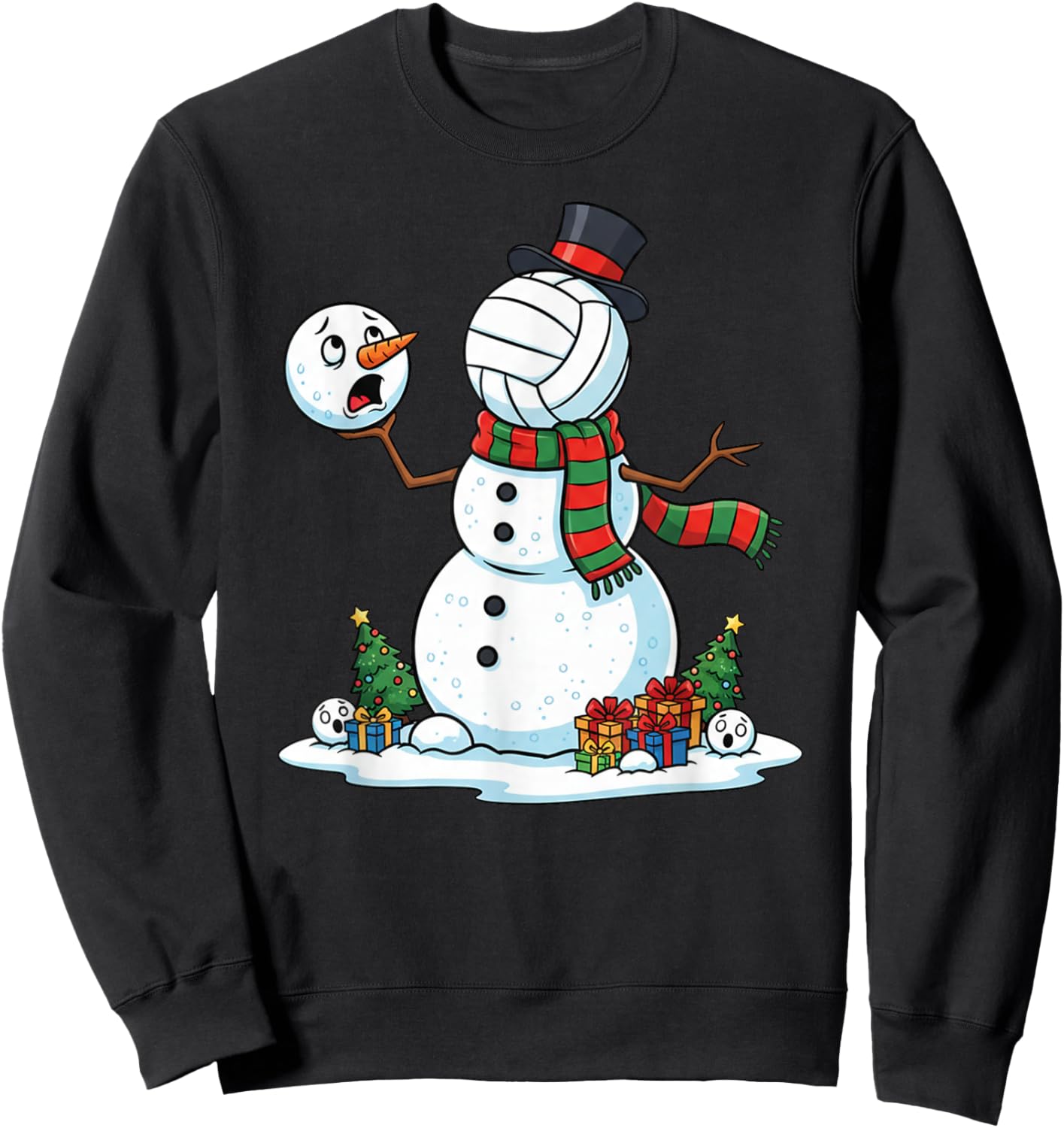 Funny Christmas Volleyball Snowman Xmas Kids Sweatshirt - Sweatshirt | Black