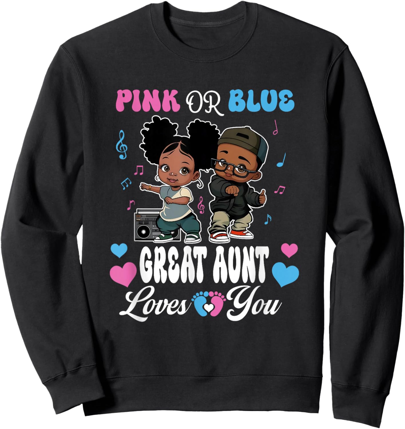 Pink Or Blue Great Aunt Loves You Black Baby Gender Reveal Sweatshirt - Sweatshirt | Black
