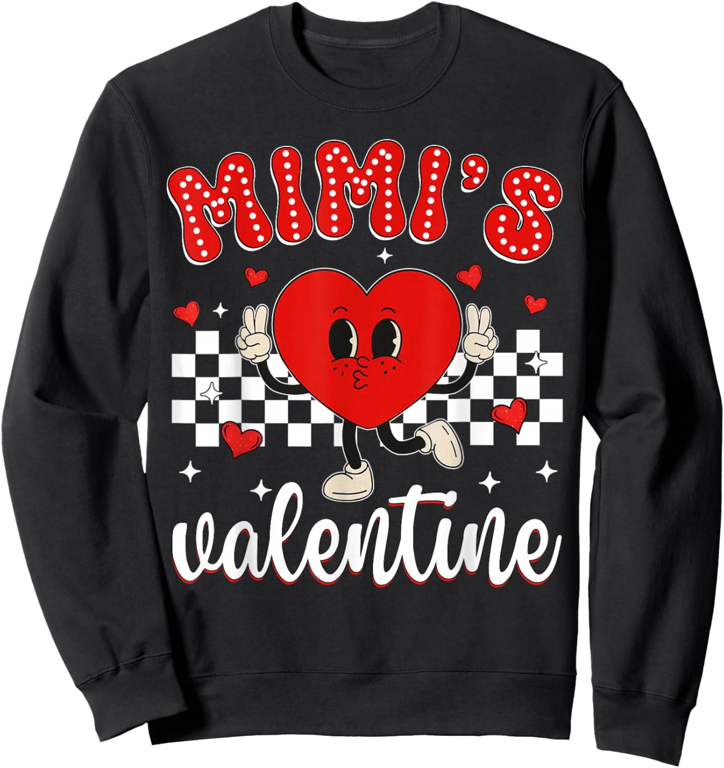 Mimi's Valentine Heart Cute Kids Retro Groovy Boy Girl Sweatshirt - Sweatshirt | Black