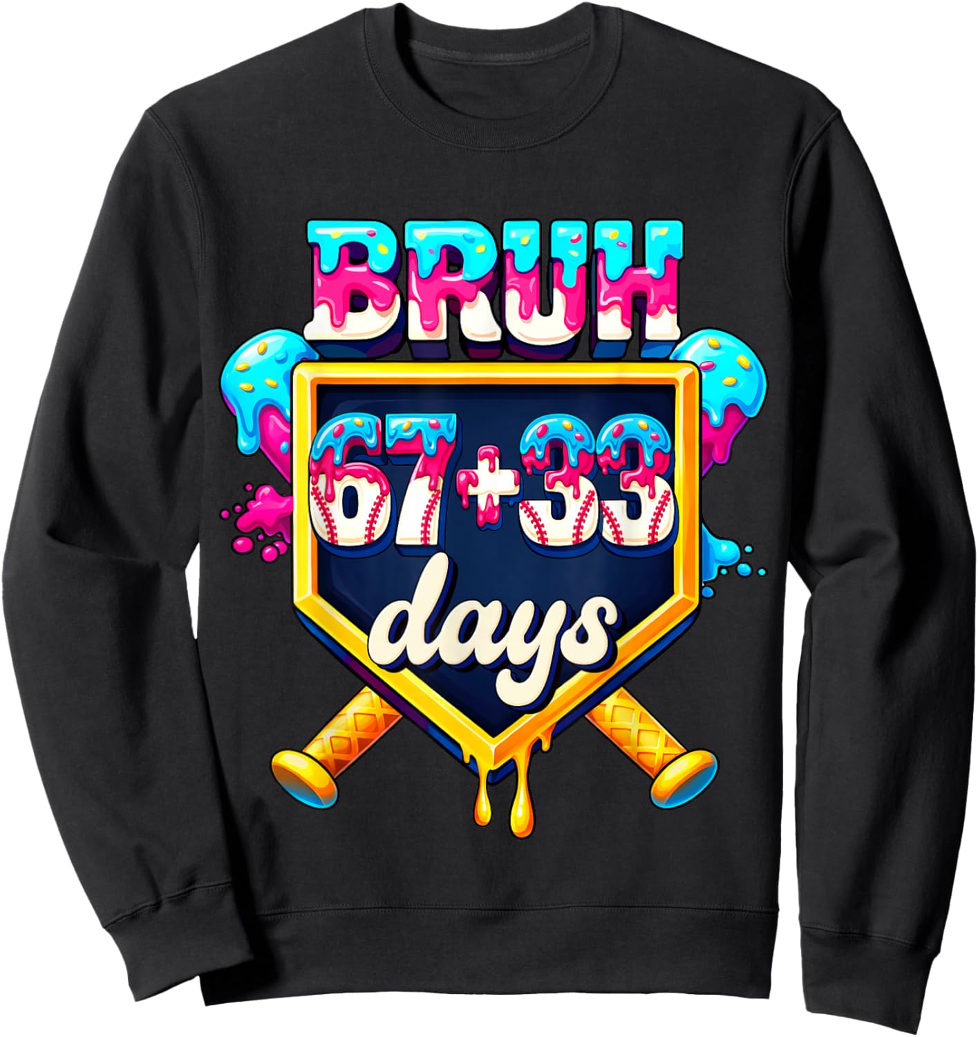 Happy 67+33 Days of School Baseball Drip 100th Day of School Sweatshirt - Sweatshirt | Black