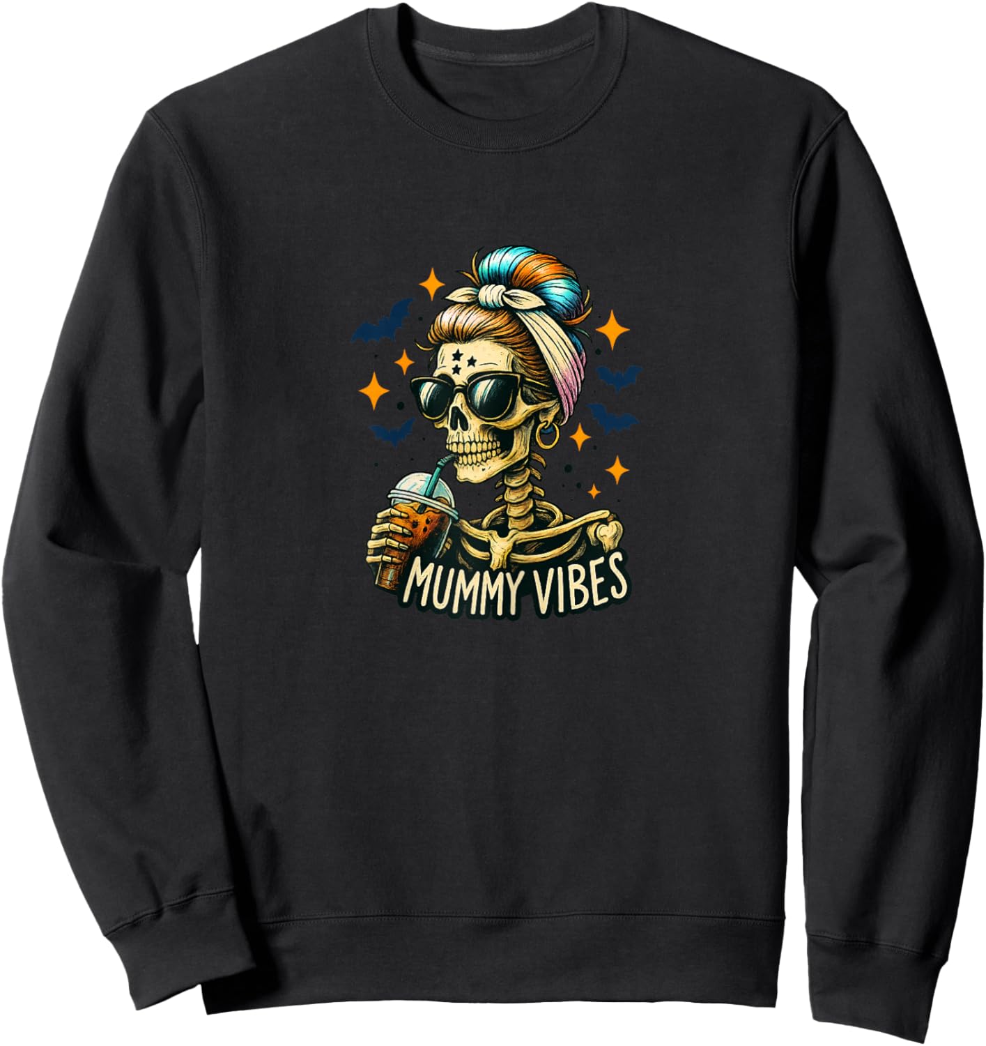Spooky Mummy Skeleton Coffee Vibes Halloween Mom Product Sweatshirt - Sweatshirt | Black