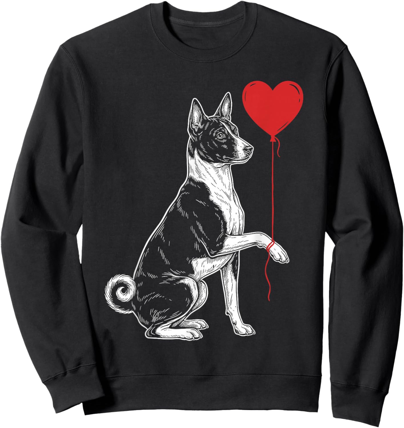 Basenji Lover Dog Art Holding Heart Valentines Sweatshirt - Sweatshirt | Black