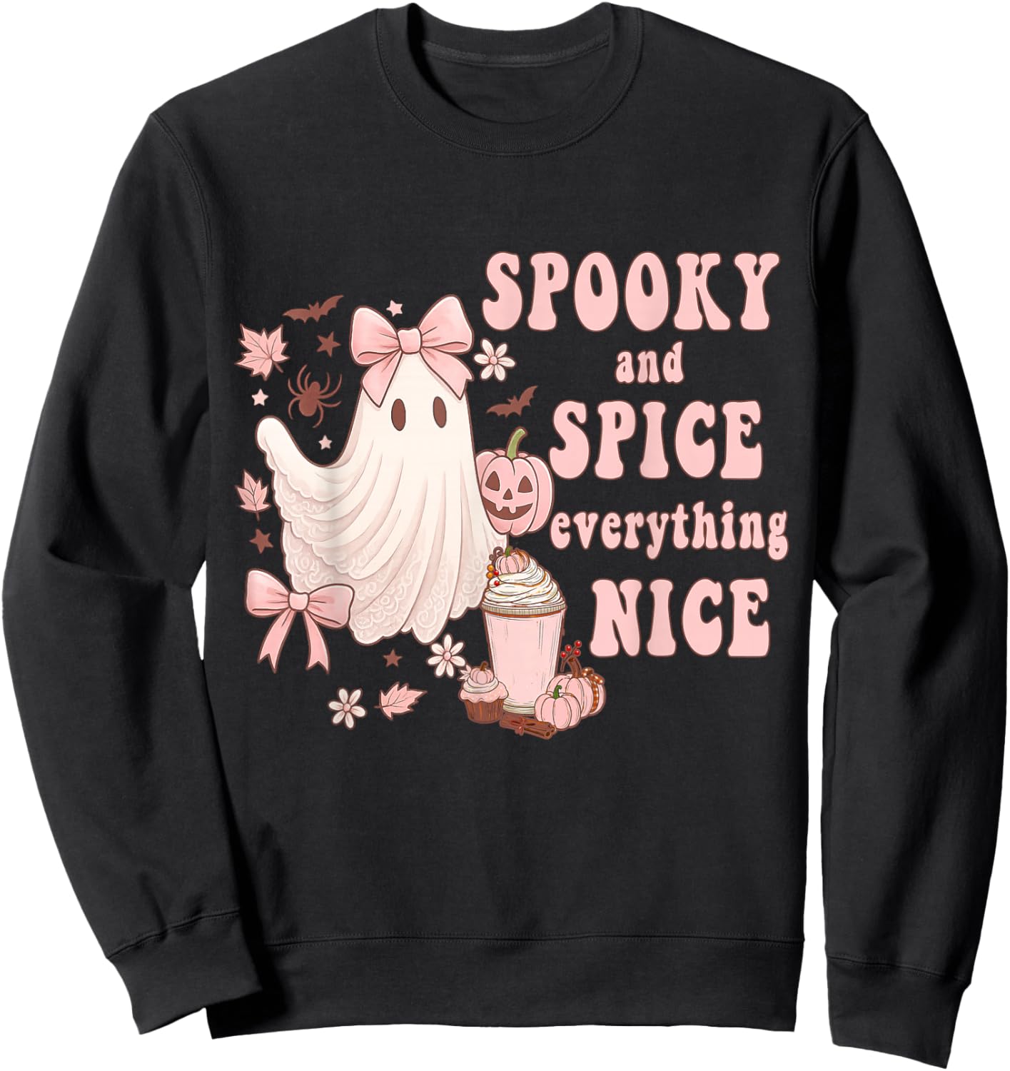 Spooky and Spice Everything Nice Pink Ghost Halloween Sweatshirt - Sweatshirt | Black