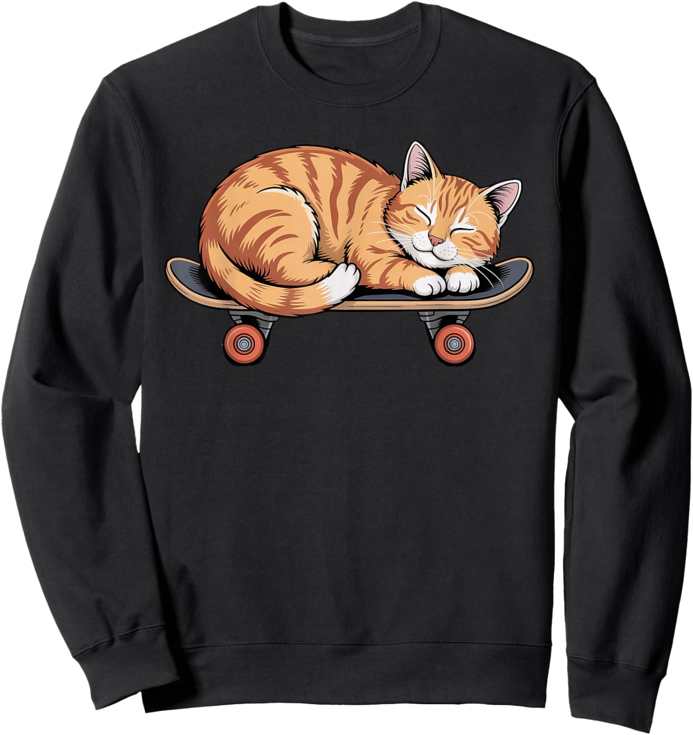 Funny Orange Cat Sleeping On A Skateboard Skateboarding Sweatshirt - Sweatshirt | Black