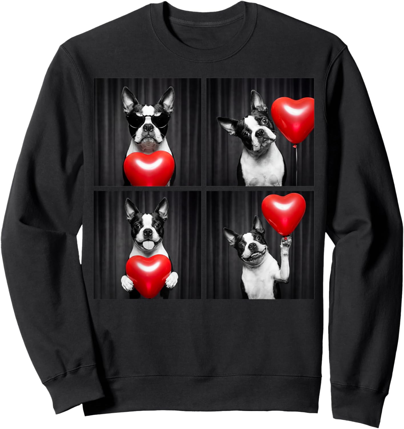 Funny Boston Terrier Photobooth Dog Lover Design Valentines Sweatshirt - Sweatshirt | Black