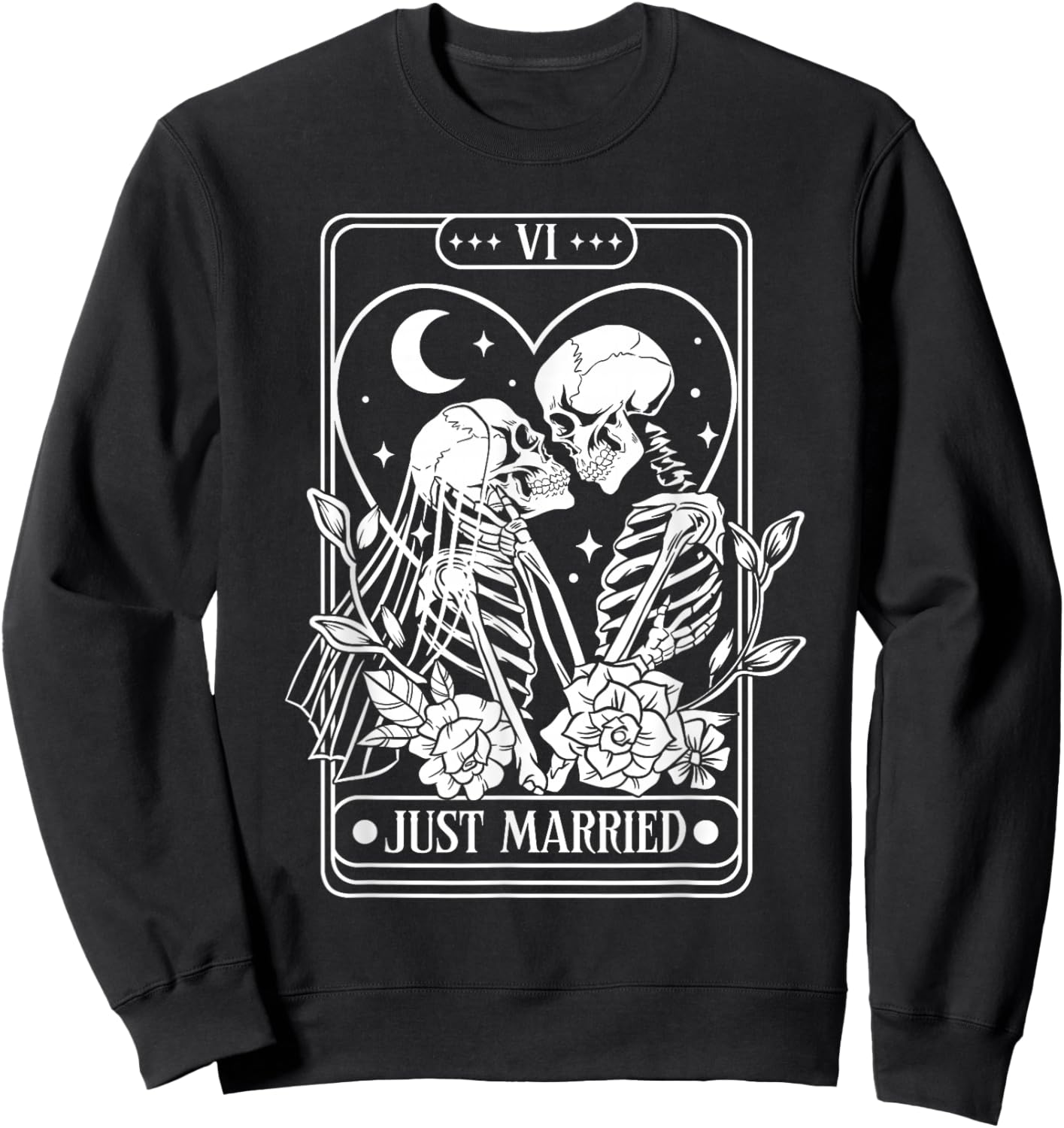 Just Married Skeleton Couples Tarot Card Mr & Mrs Gothic Sweatshirt - Sweatshirt | Black