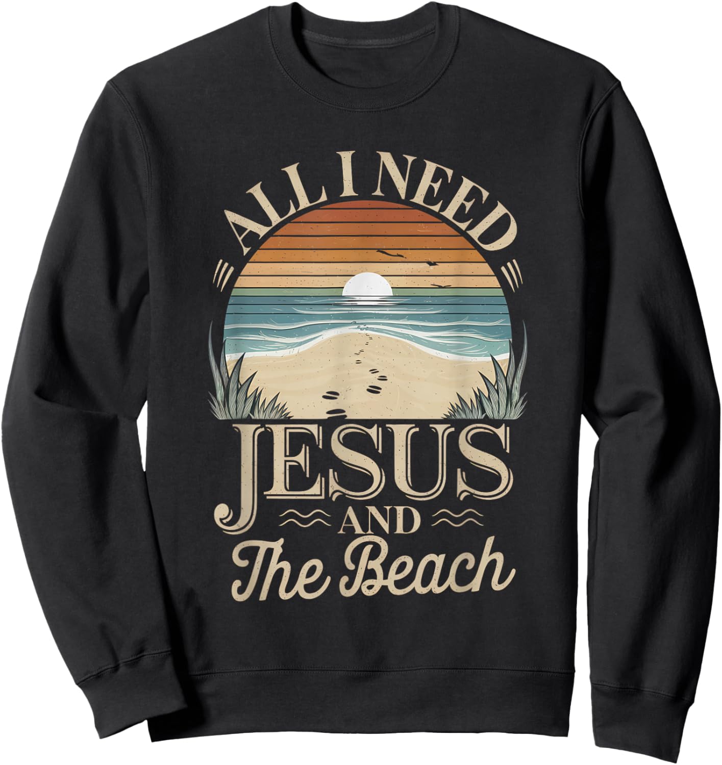 All I Need Jesus and The Beach Funny Christian Sun Vacation Sweatshirt - Sweatshirt | Black