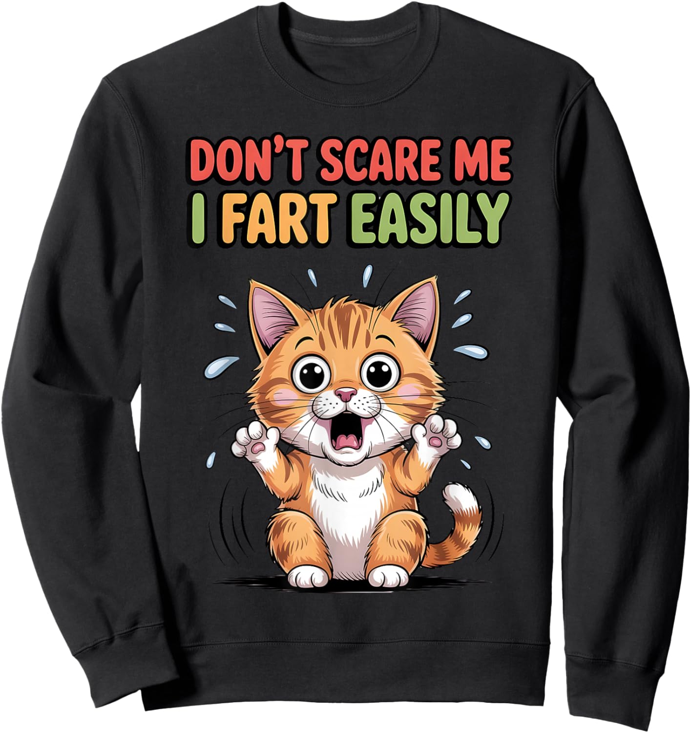 Don't Scare Me I Fart Easily Scared Cat Funny Meme Sweatshirt - Sweatshirt | Black