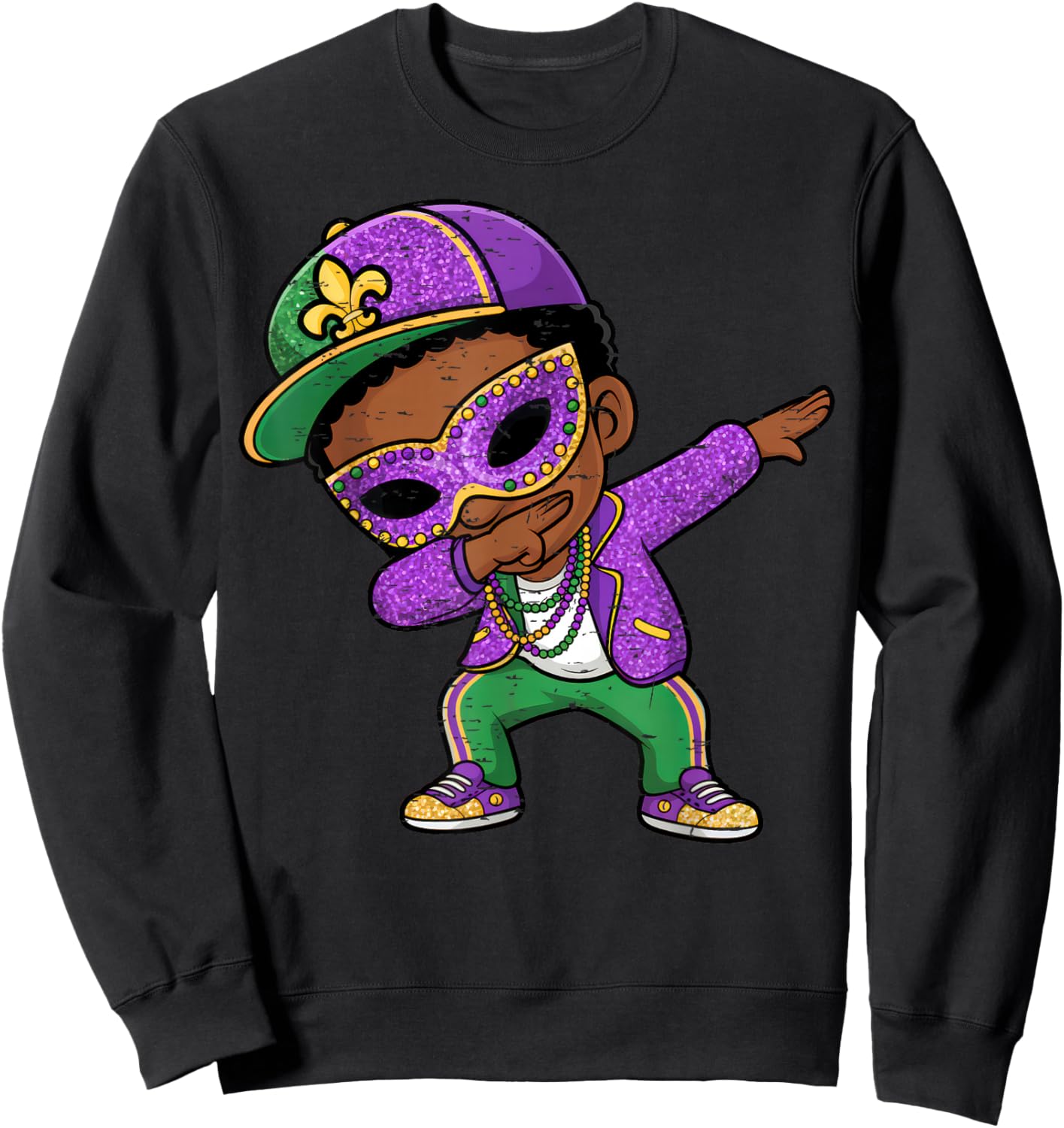 Mardi Gras Dabbing Black Boys Kids New Orleans Trip Sweatshirt - Sweatshirt | Black