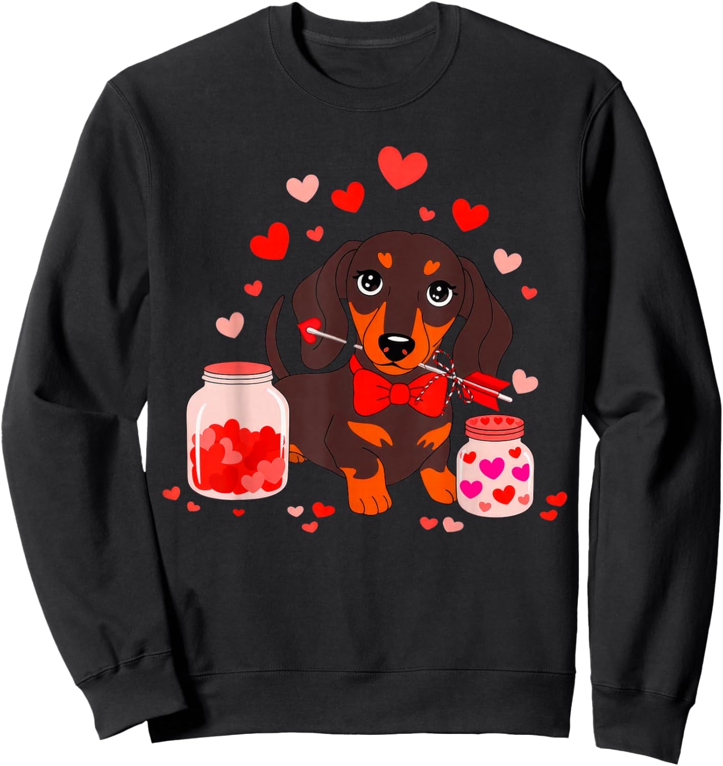 Dog Valentine Cute Dachshund Valentine's Day Sweatshirt - Sweatshirt | Black