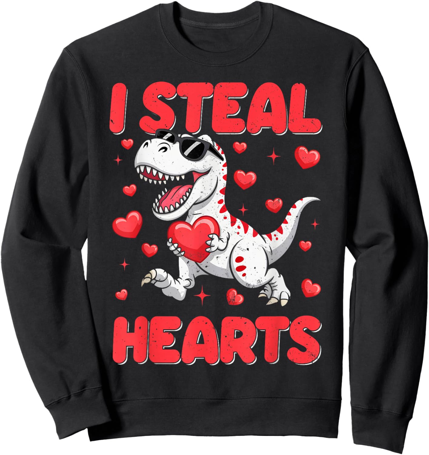 Valentine I Steal Hearts Trex Dino Toddler Kids Baby Boy Sweatshirt - Sweatshirt | Black