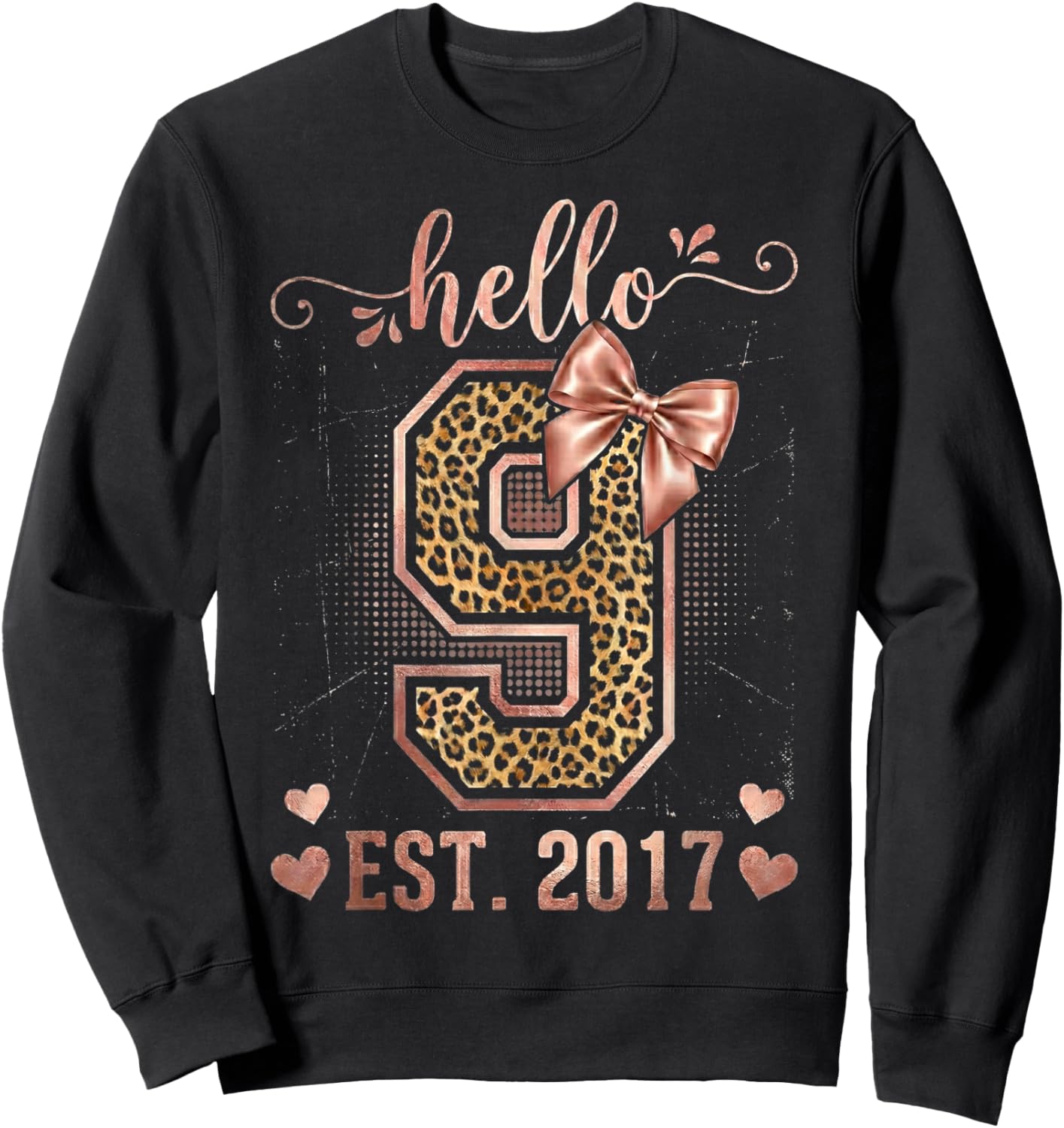Hello Ninne EST 2017 9th Birthday Coquette 9 Year Leopard Sweatshirt - Sweatshirt | Black