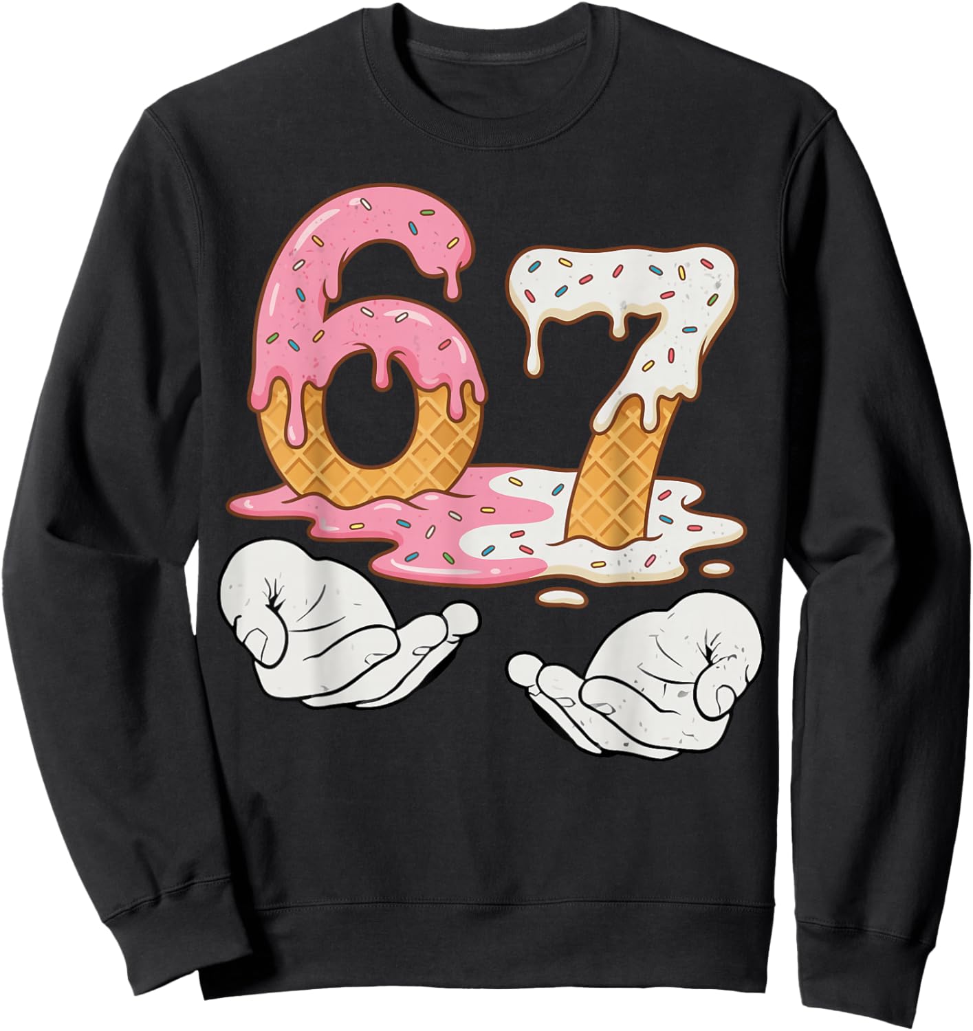 Kids Meme 6 7 Six Seven Italian Brainrot 67 Ice Cream Drip Sweatshirt - Sweatshirt | Black