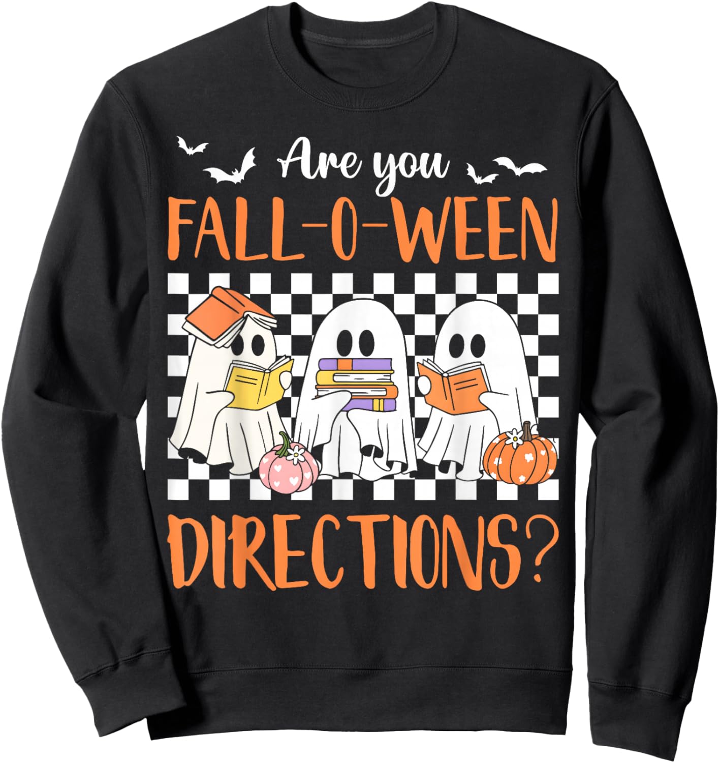 Retro are You Fall O Ween Directions Teacher Halloween Ghost Sweatshirt - Sweatshirt | Black