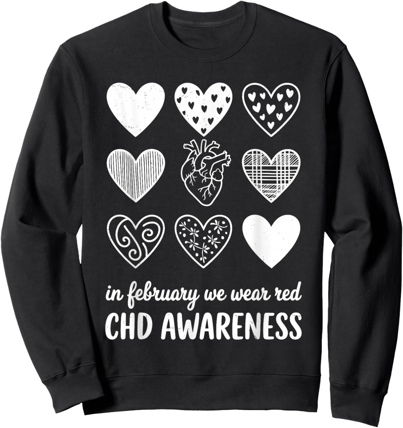 in February We Wear Red Kids Heart Disease Month Sweatshirt - Sweatshirt | Black