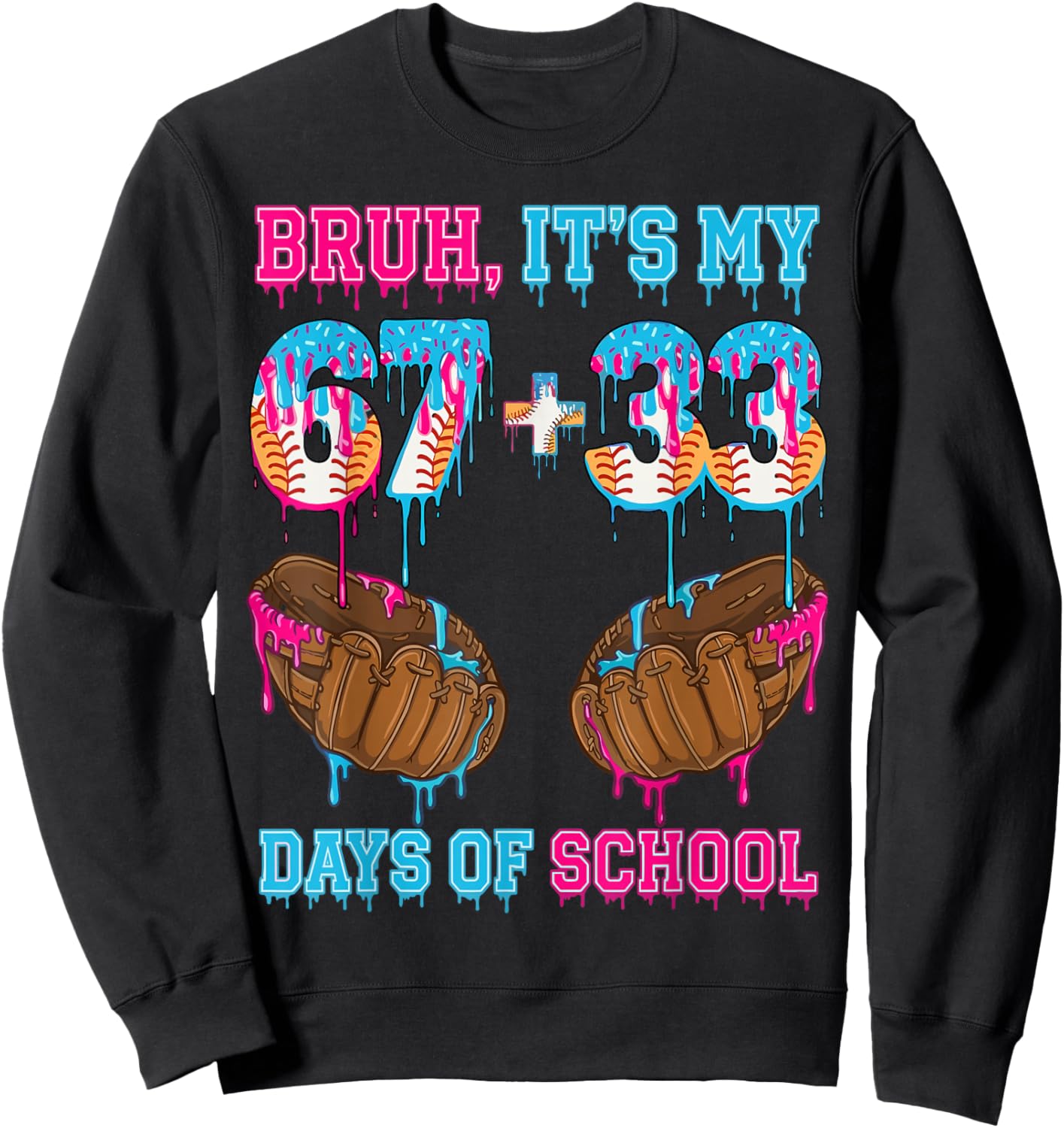 Bruh Its My 67 33 Day of School Baseball Boys Kids 100th Day Sweatshirt - Sweatshirt | Black