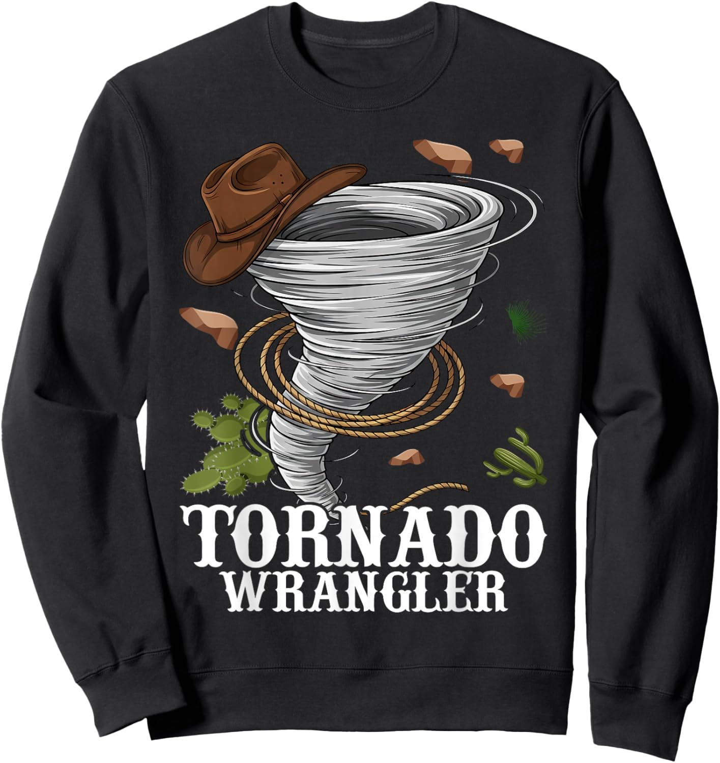 Tornado Wrangler Bold Western Cowboy Graphic Vintage Sweatshirt - Sweatshirt | Black