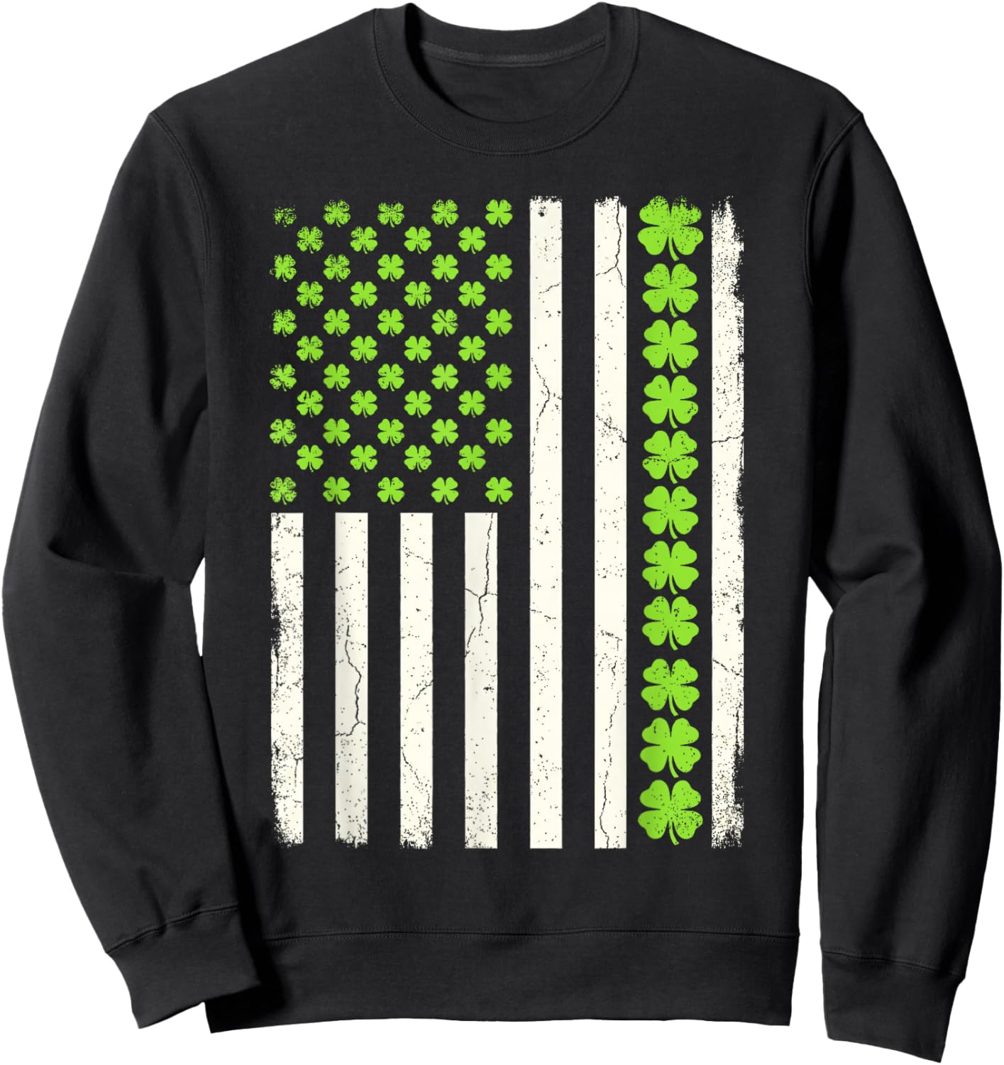 Lucky Shamrocks American Flag St Patrick's Day Men Women Sweatshirt - Sweatshirt | Black