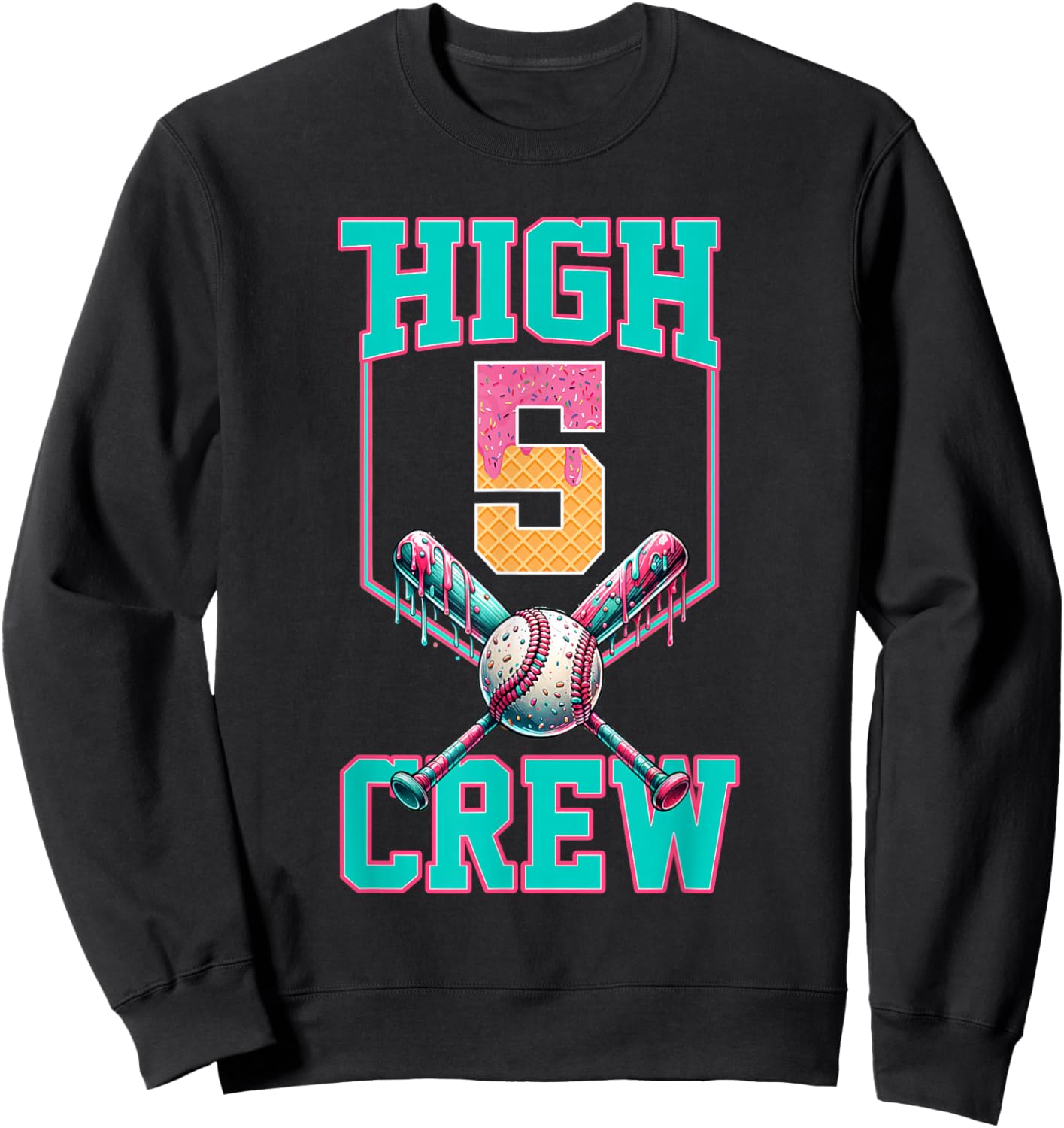 Hi 5 Birthday Party Decorations for Boy Baseball Drip 5th Sweatshirt - Sweatshirt | Black
