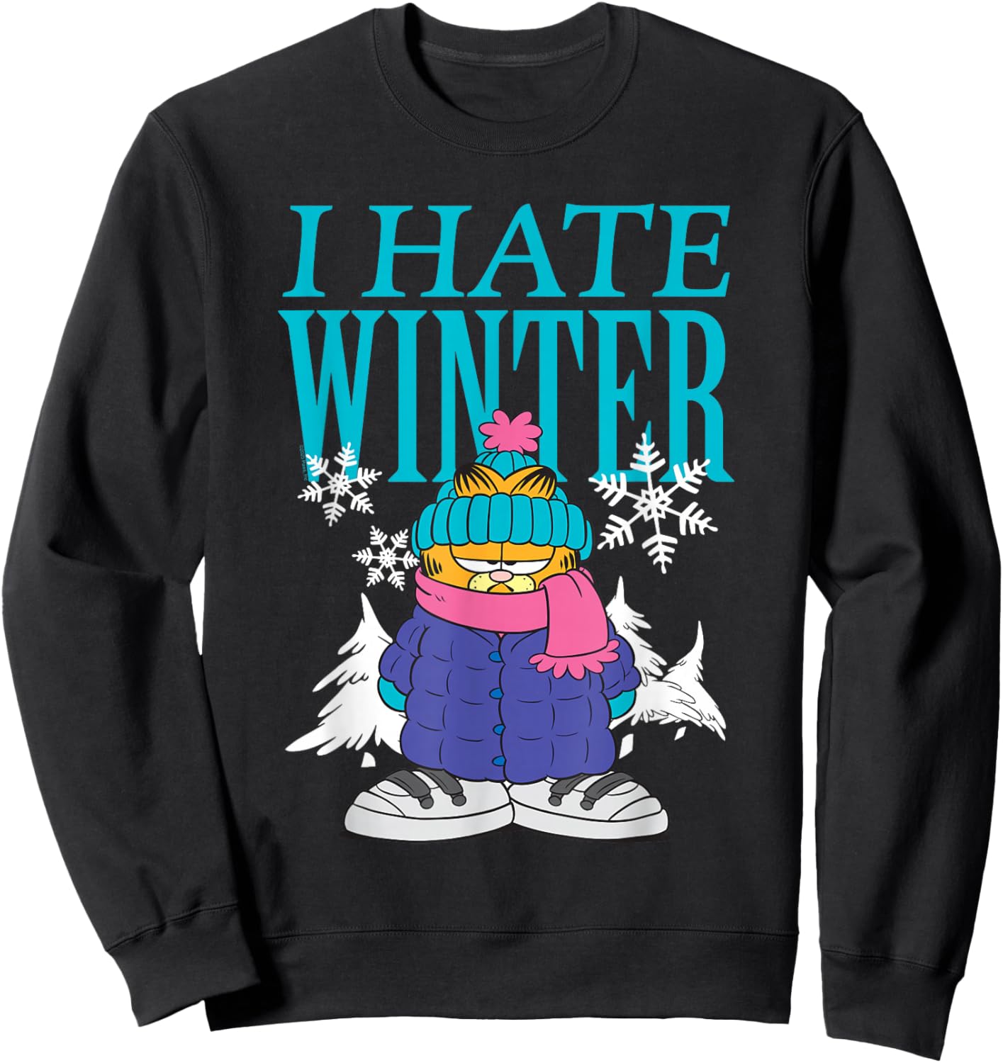 Garfield I Hate Winter Bundled Up in Snow Retro Cartoon Sweatshirt - Sweatshirt | Black